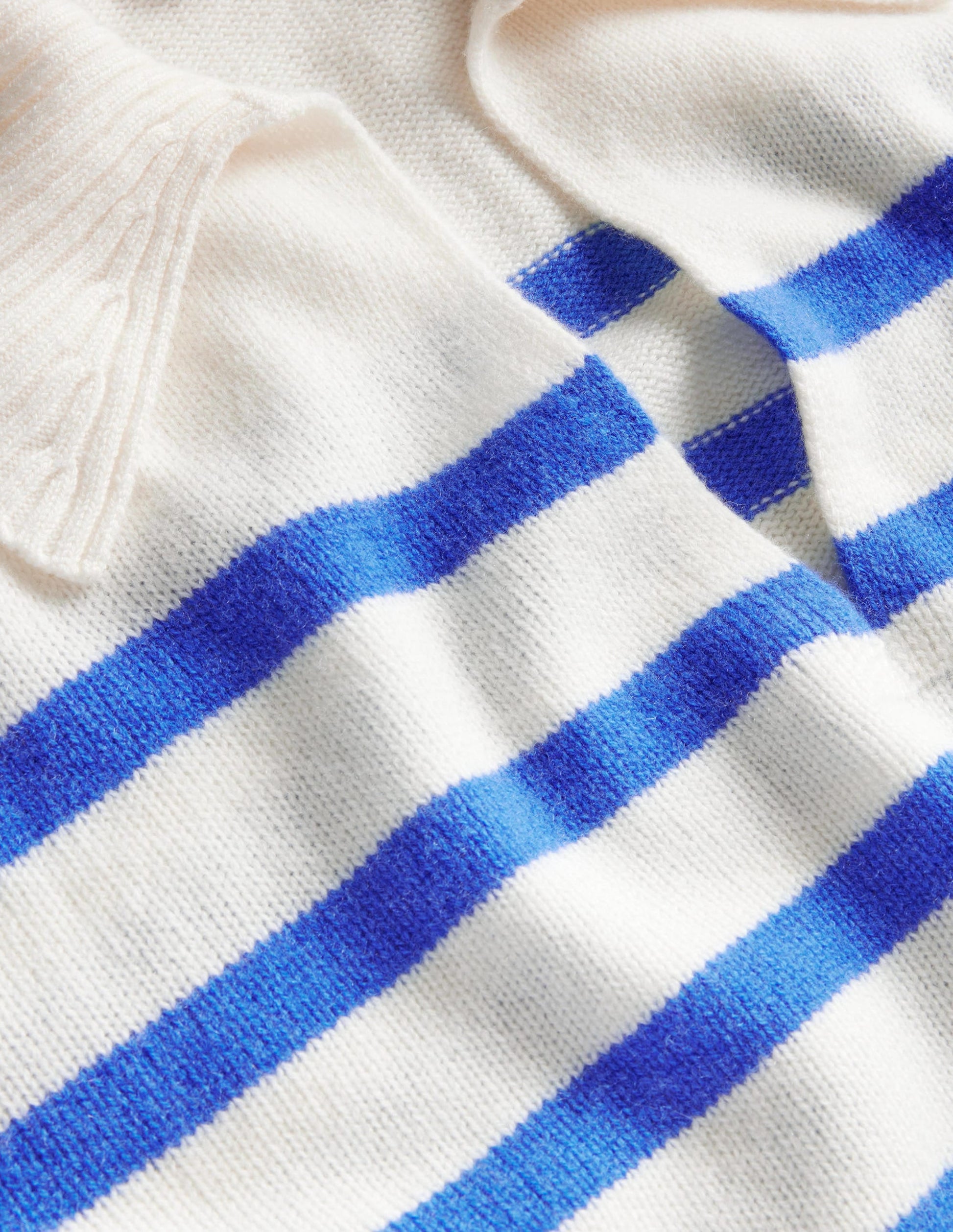 Collared Cashmere Jumper-Ivory, Bright Blue Stripe-7