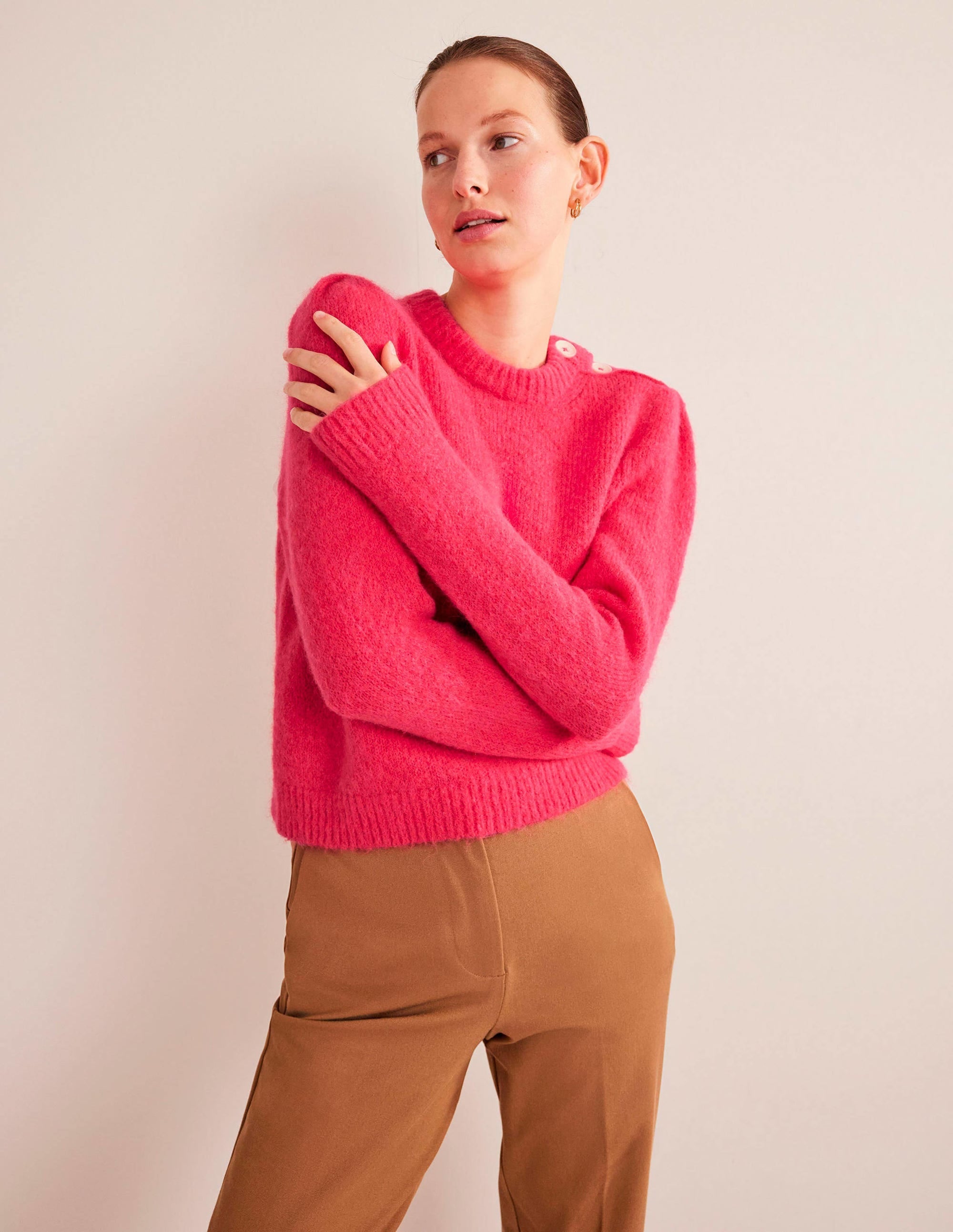 Fluffy Button Shoulder Jumper-Virtual Pink - Image 4