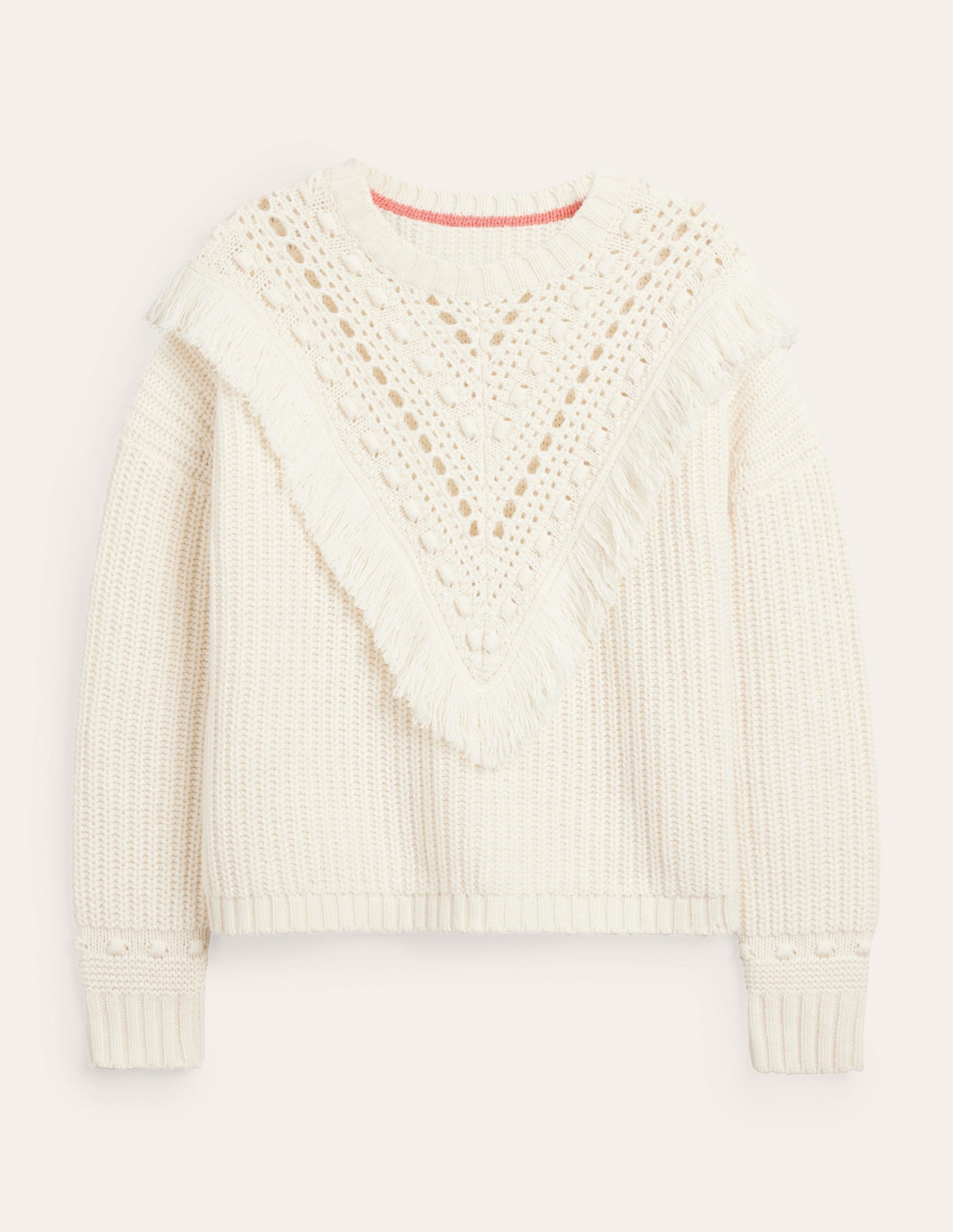Fringe Detail Ribbed Jumper-Warm Ivory-5