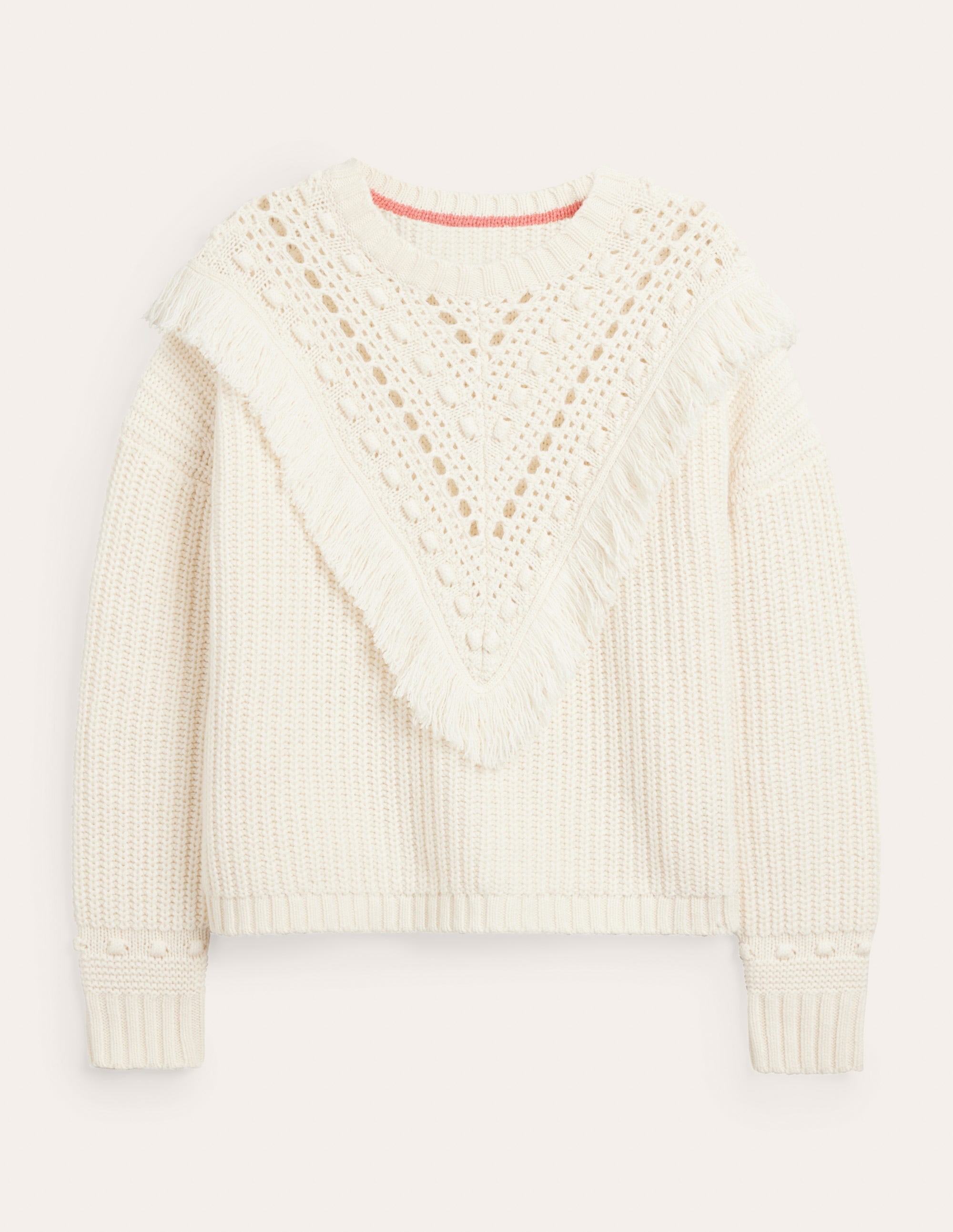 Fringe Detail Ribbed Jumper-Warm Ivory - Image 5