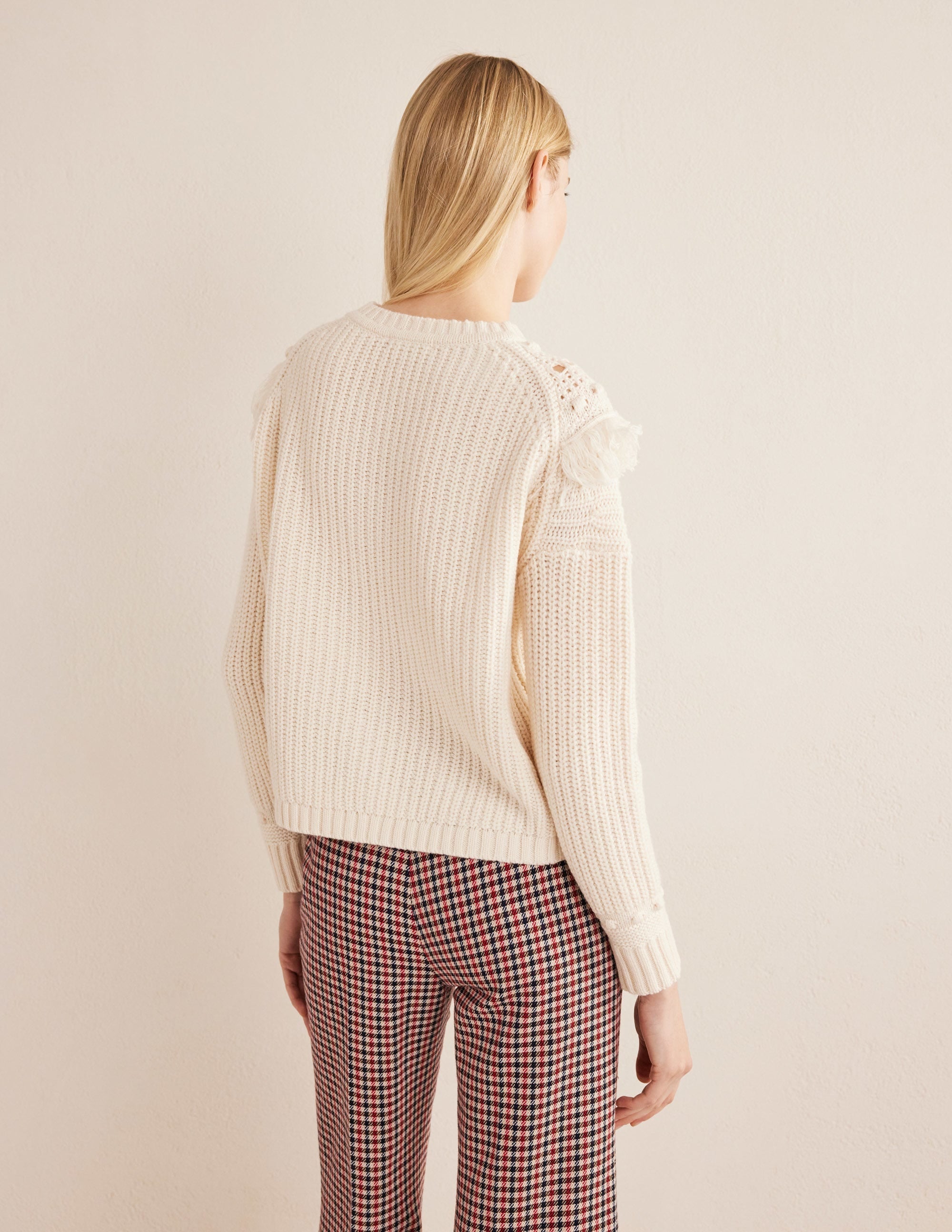 Fringe Detail Ribbed Jumper-Warm Ivory - Image 3