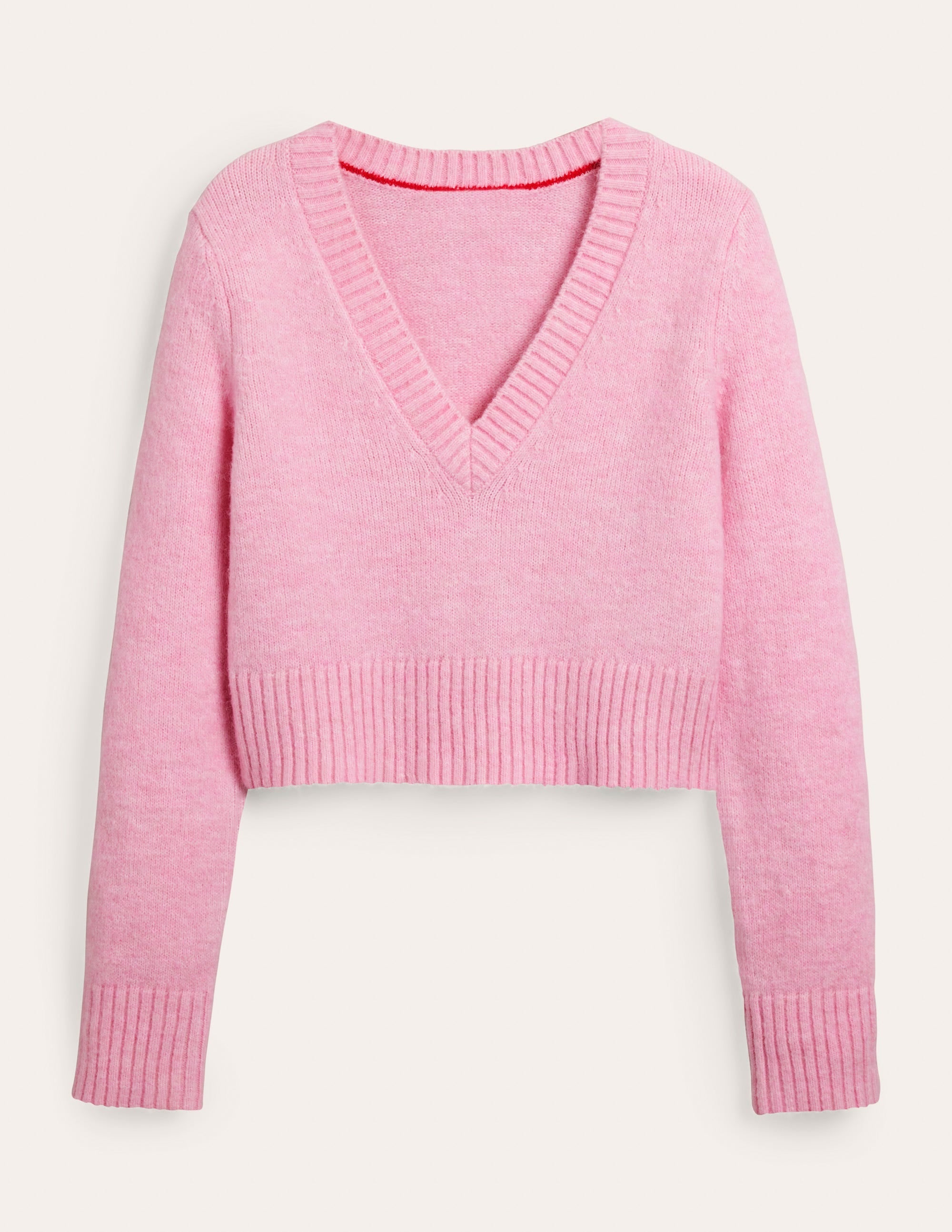 Fluffy Cropped V-Neck Jumper-Cameo Pink - Image 6