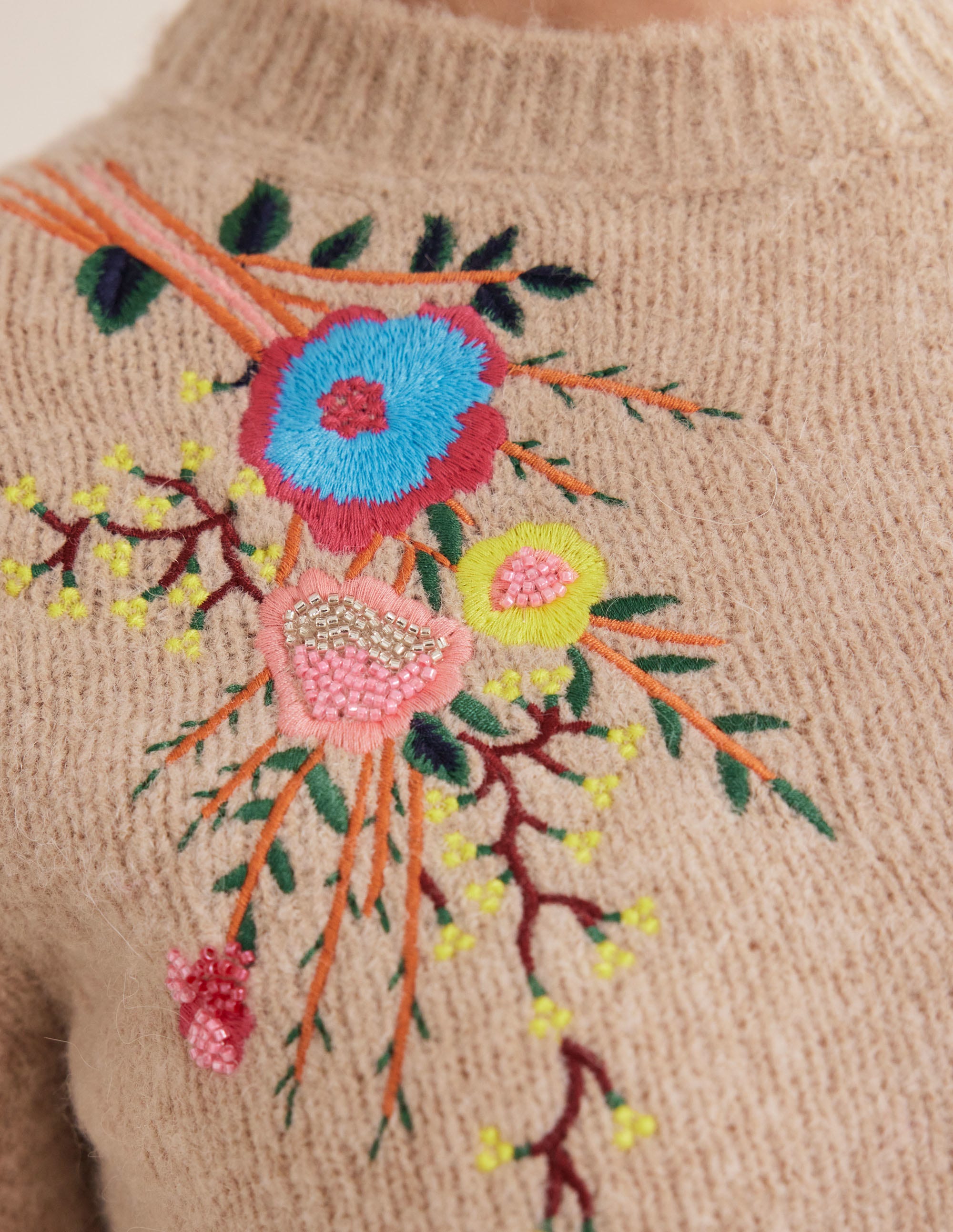 Fluffy Floral Detail Jumper-Chinchilla Melange Floral - Image 5