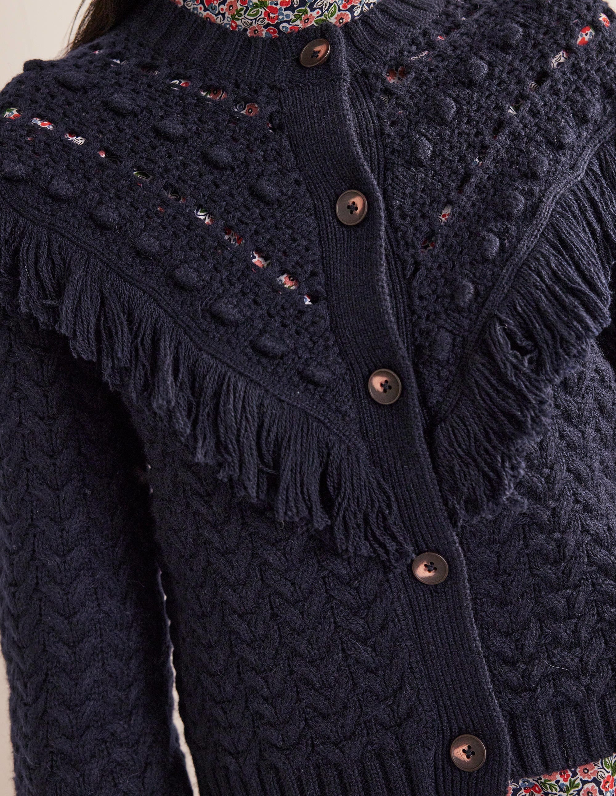 Fringe Detail Cardigan-Navy - Image 2