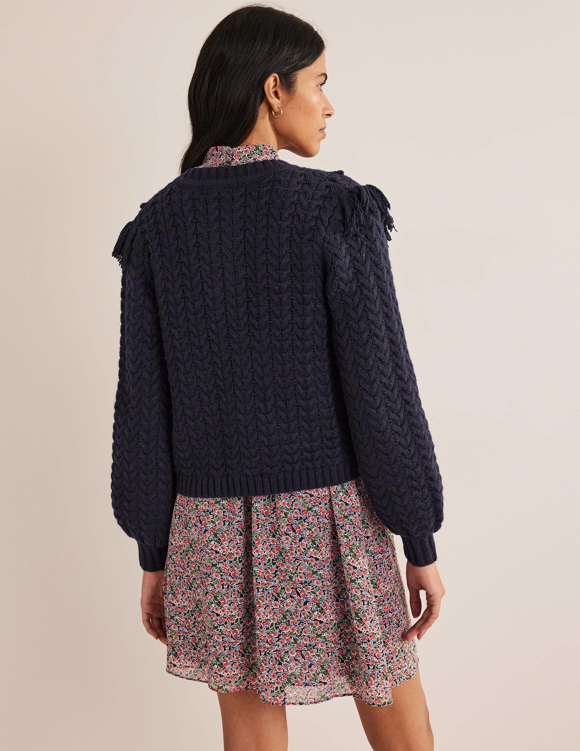 Fringe Detail Cardigan-Navy - Image 3