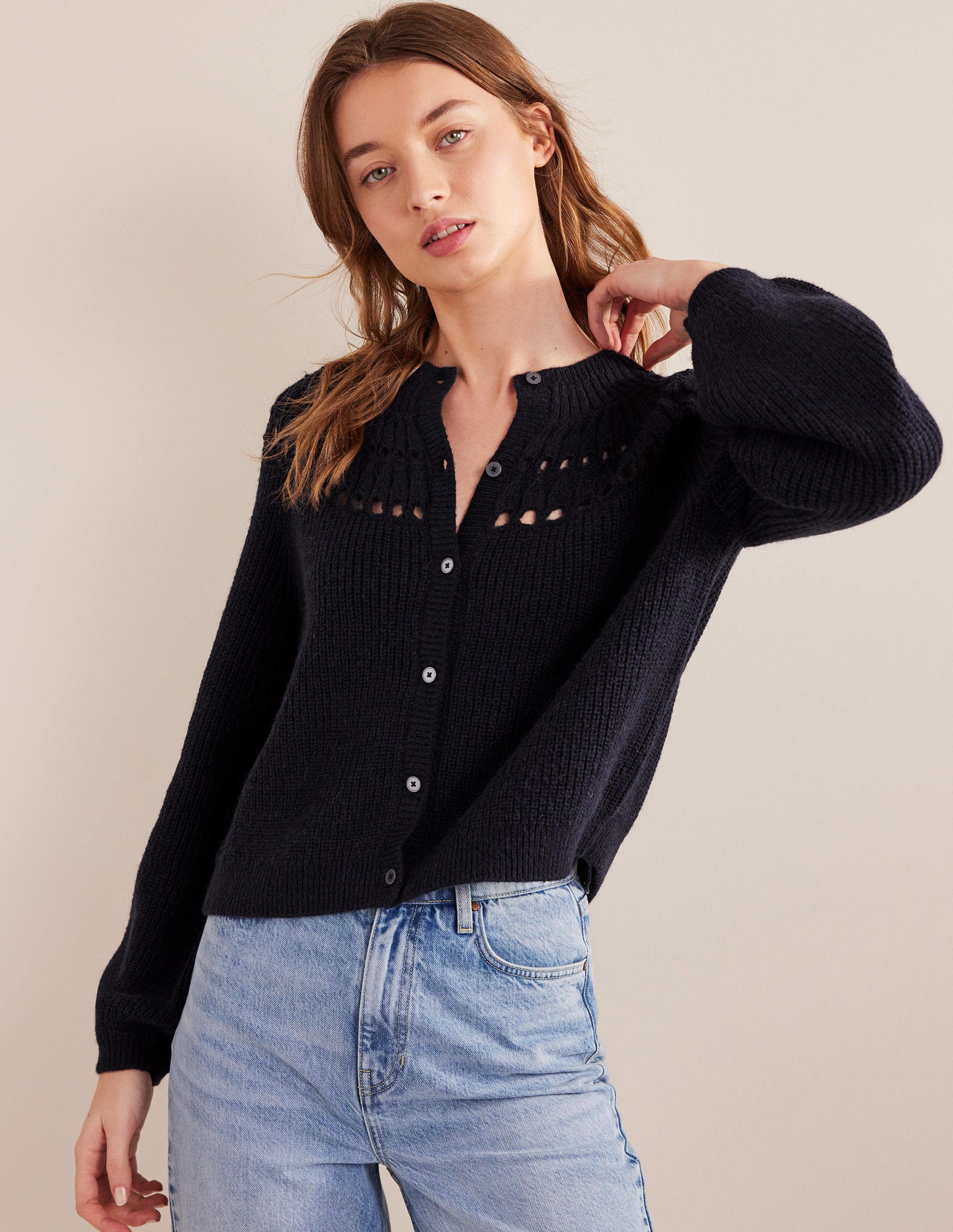 Fluffy Ruffle Cardigan-Navy - Image 1