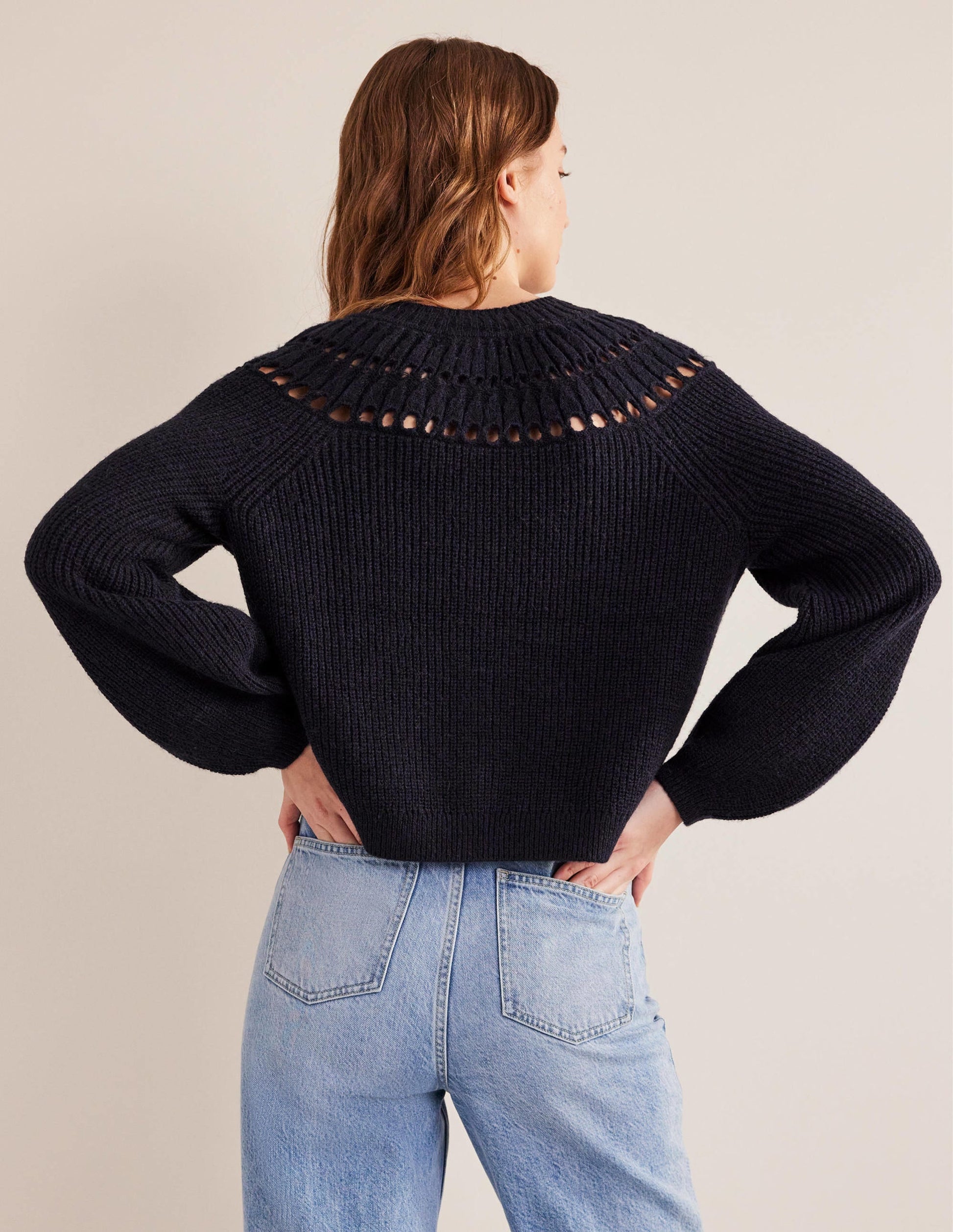 Fluffy Ruffle Cardigan-Navy-3