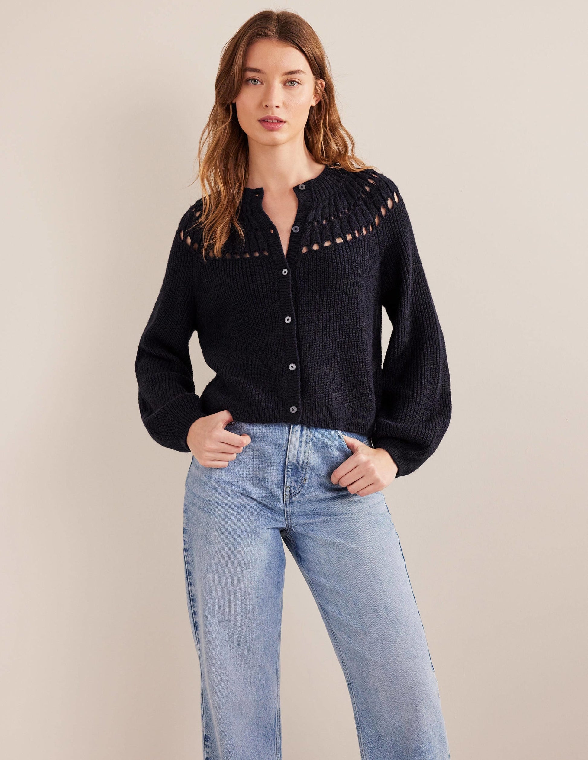 Fluffy Ruffle Cardigan-Navy-4