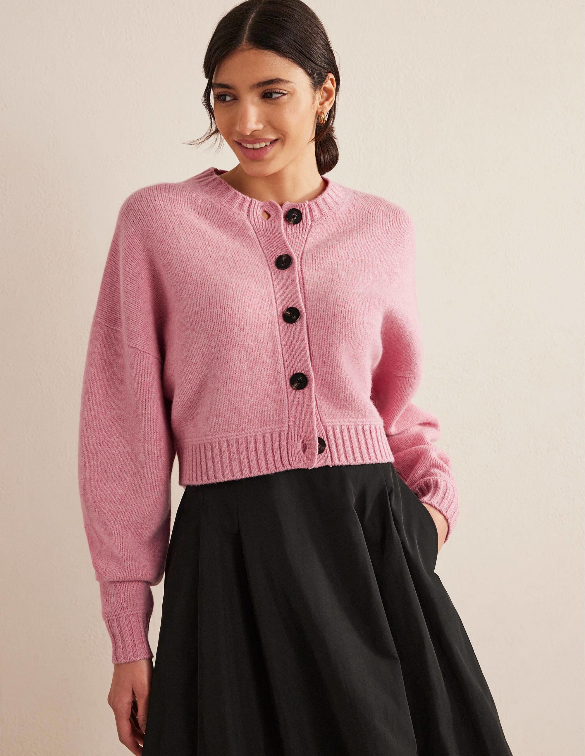 Brushed Wool Cropped Cardigan-Pink Lemonade - Image 1