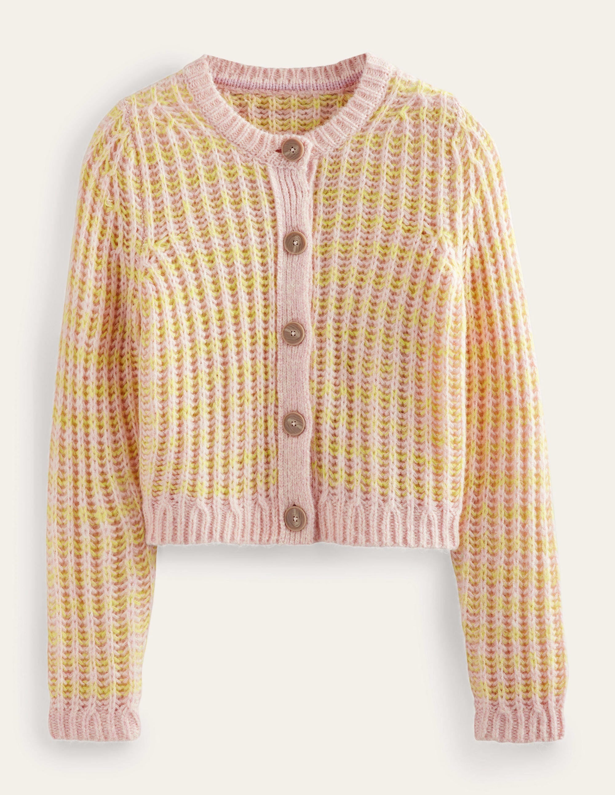Wide Rib Fluffy Cardigan-Yellow Marl - Image 5