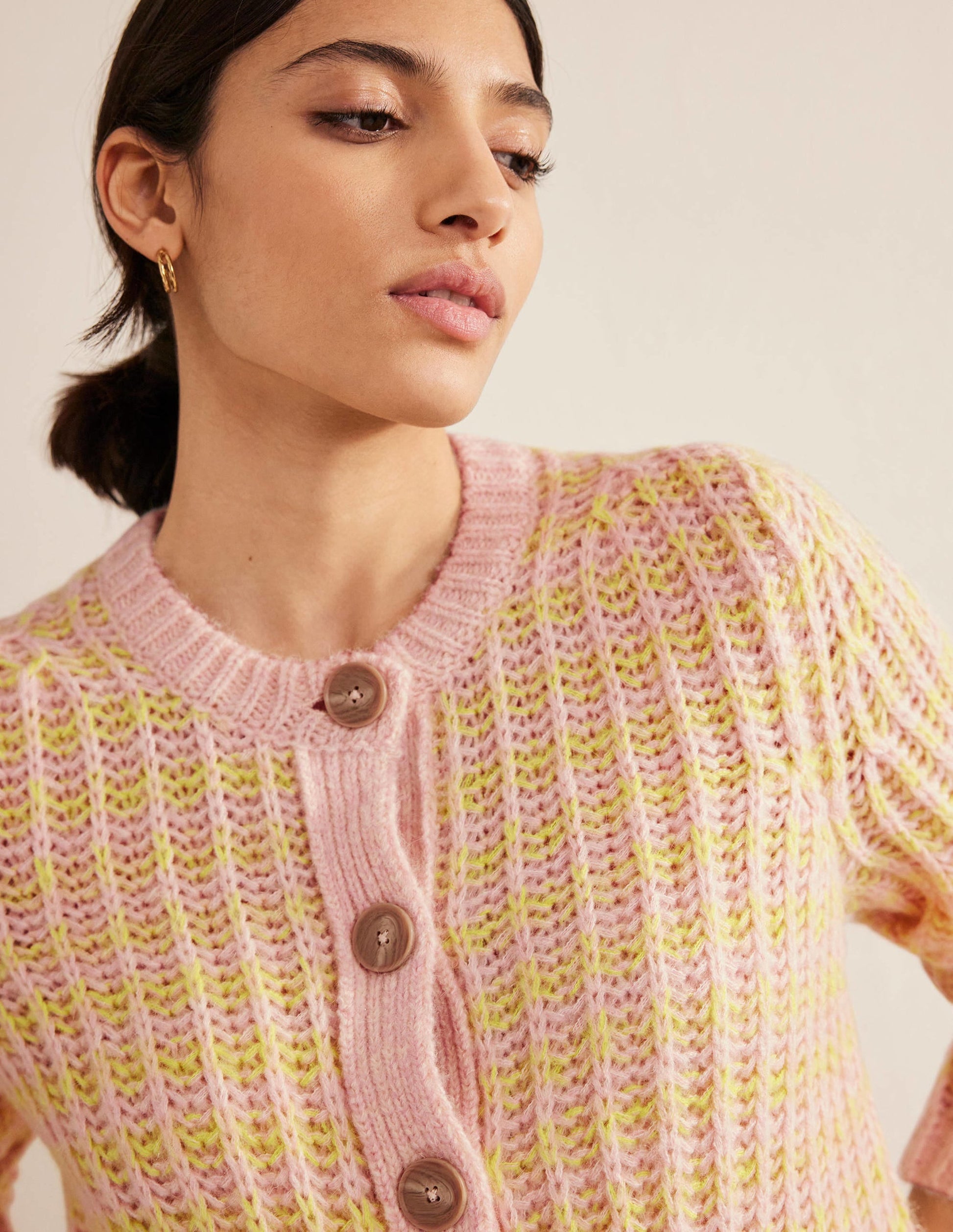 Wide Rib Fluffy Cardigan-Yellow Marl-2