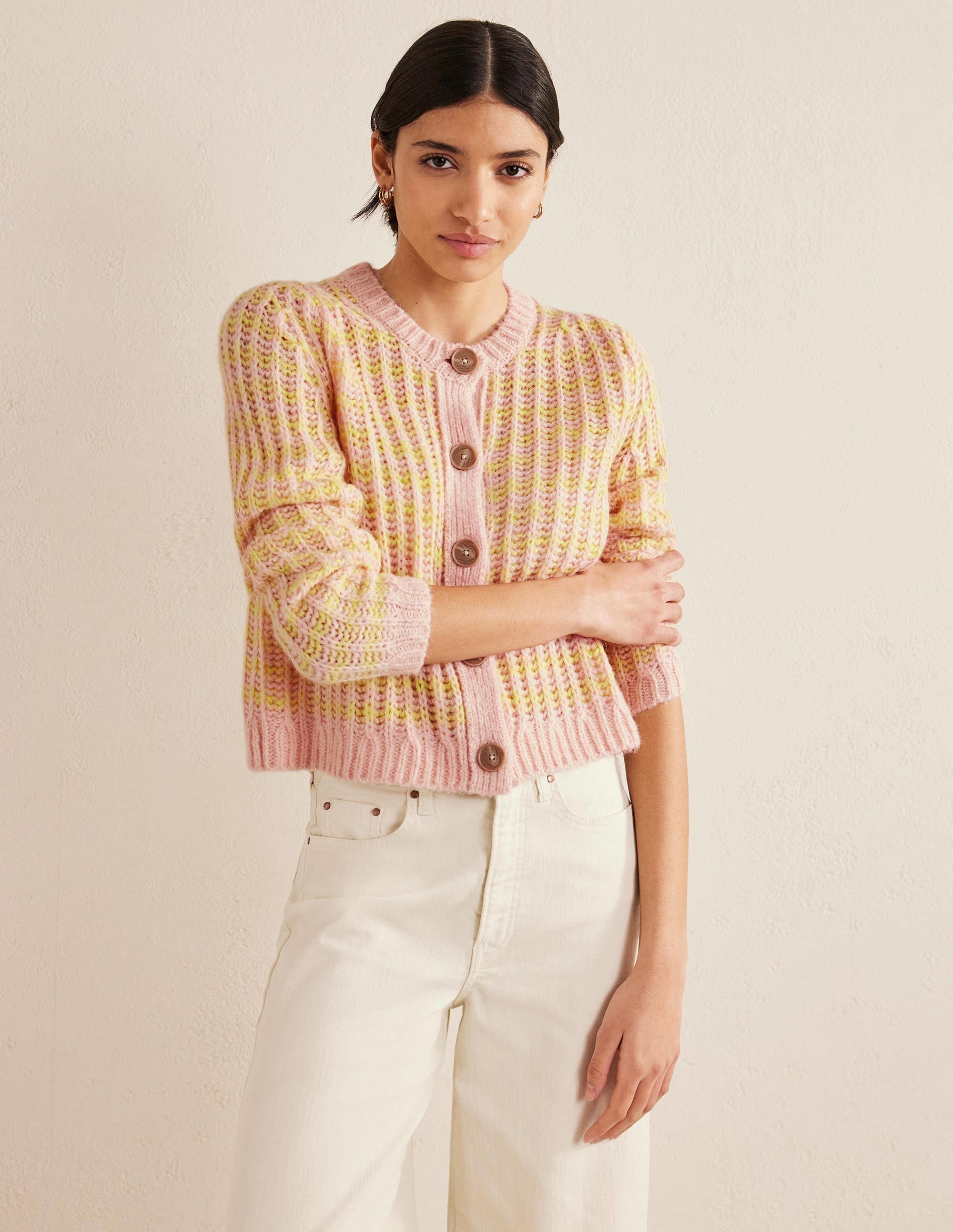 Wide Rib Fluffy Cardigan-Yellow Marl - Image 4