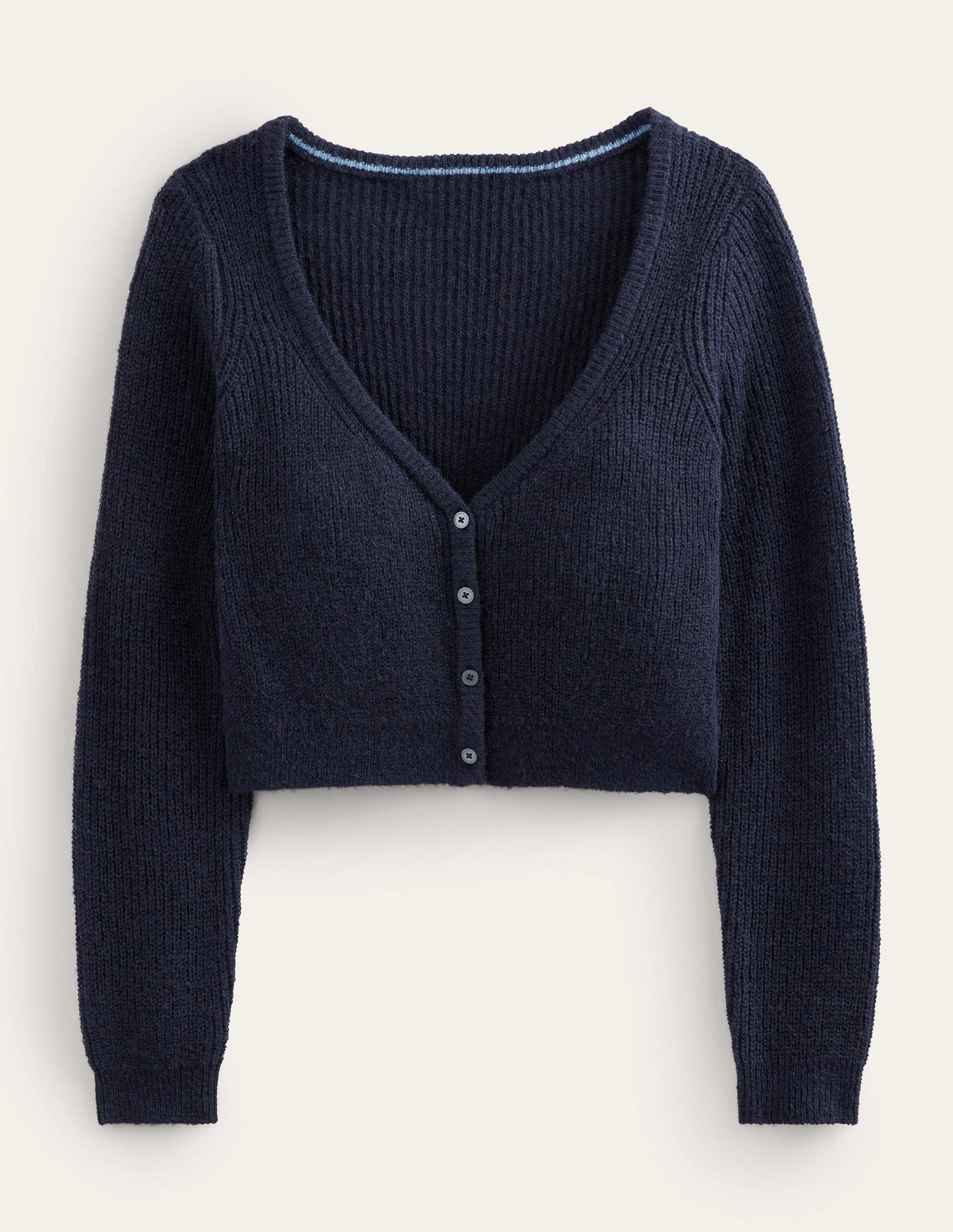 Cropped Fluffy Cardigan-Navy-5