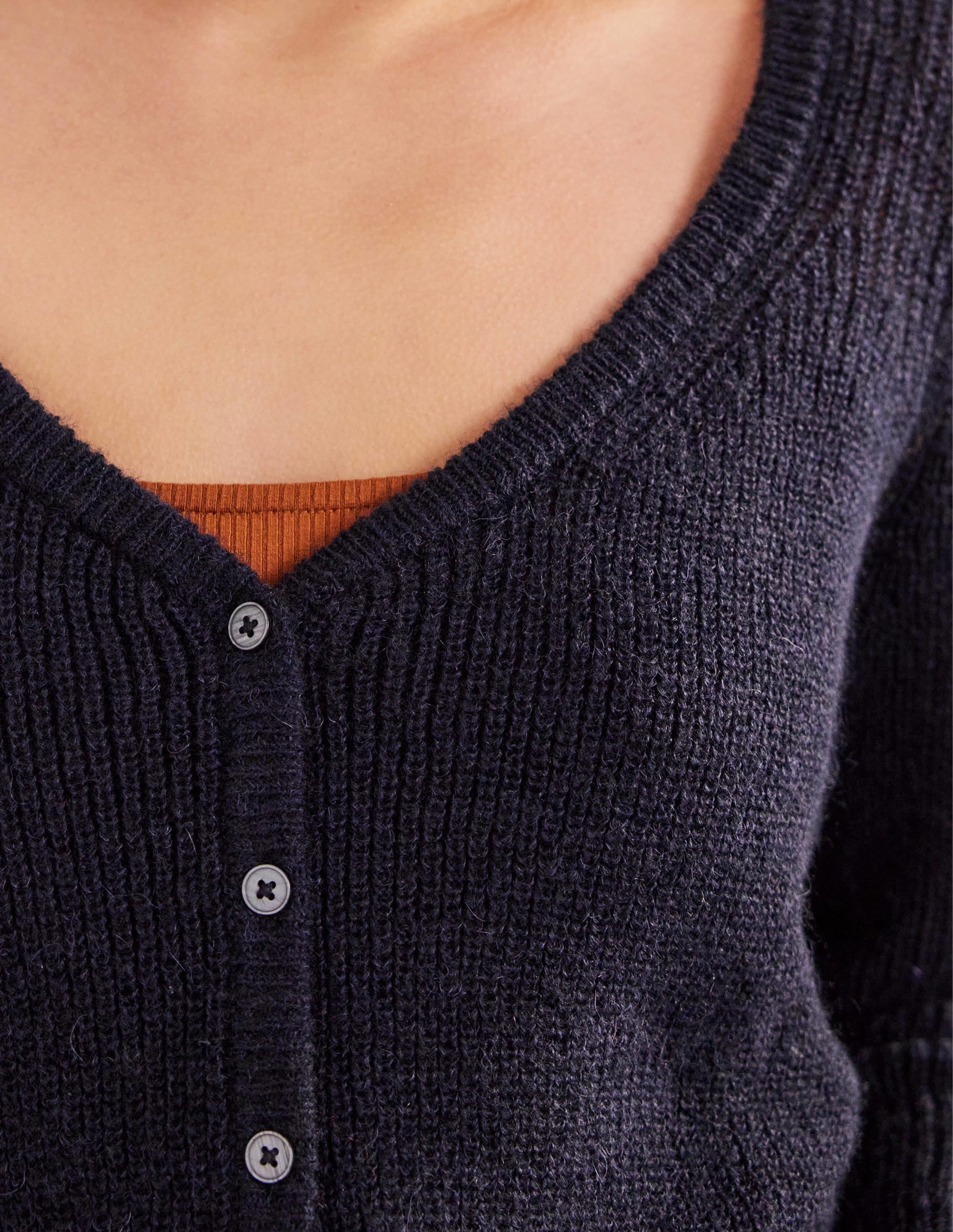 Cropped Fluffy Cardigan-Navy - Image 2