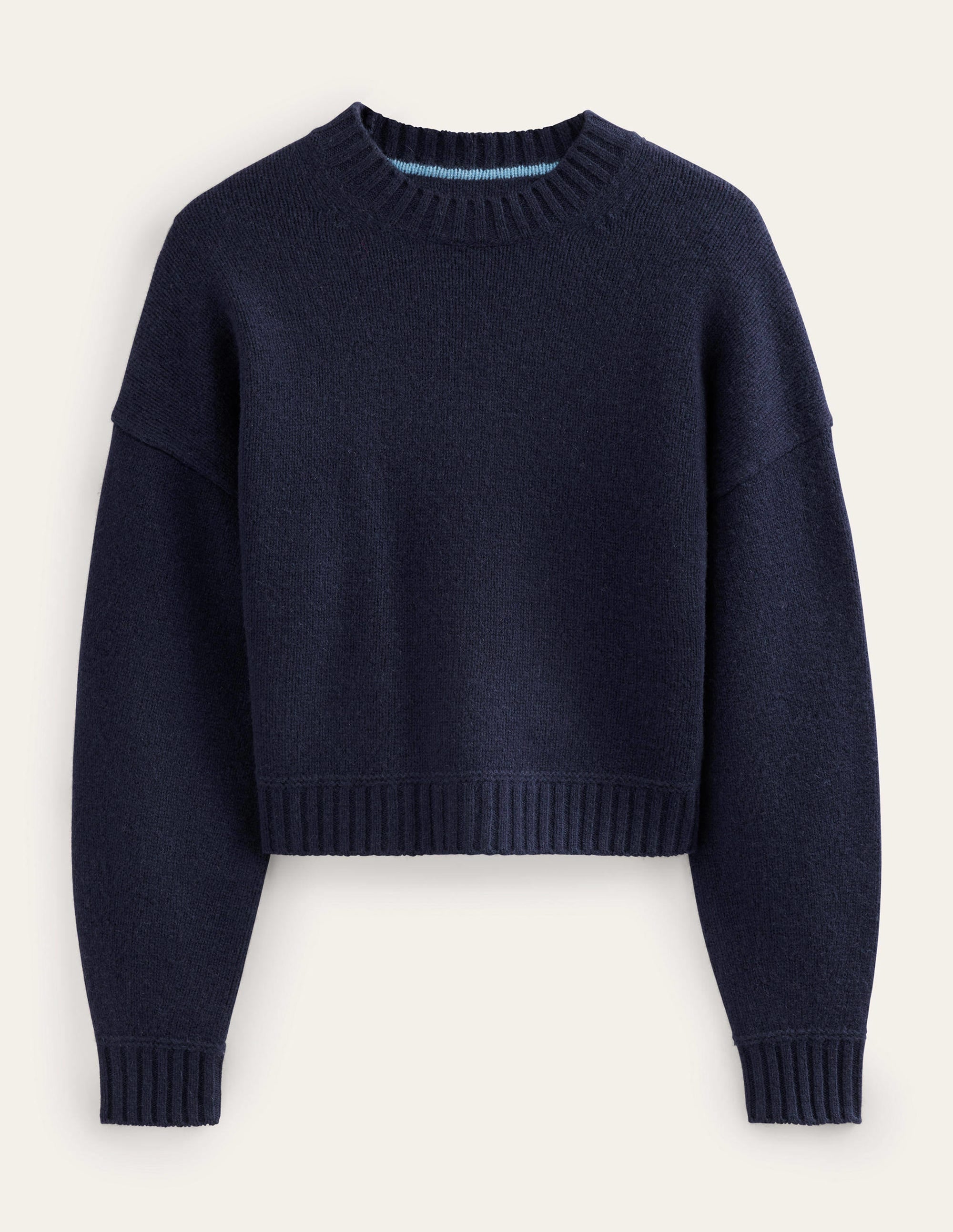Brushed Wool Cropped Jumper-Navy - Image 8
