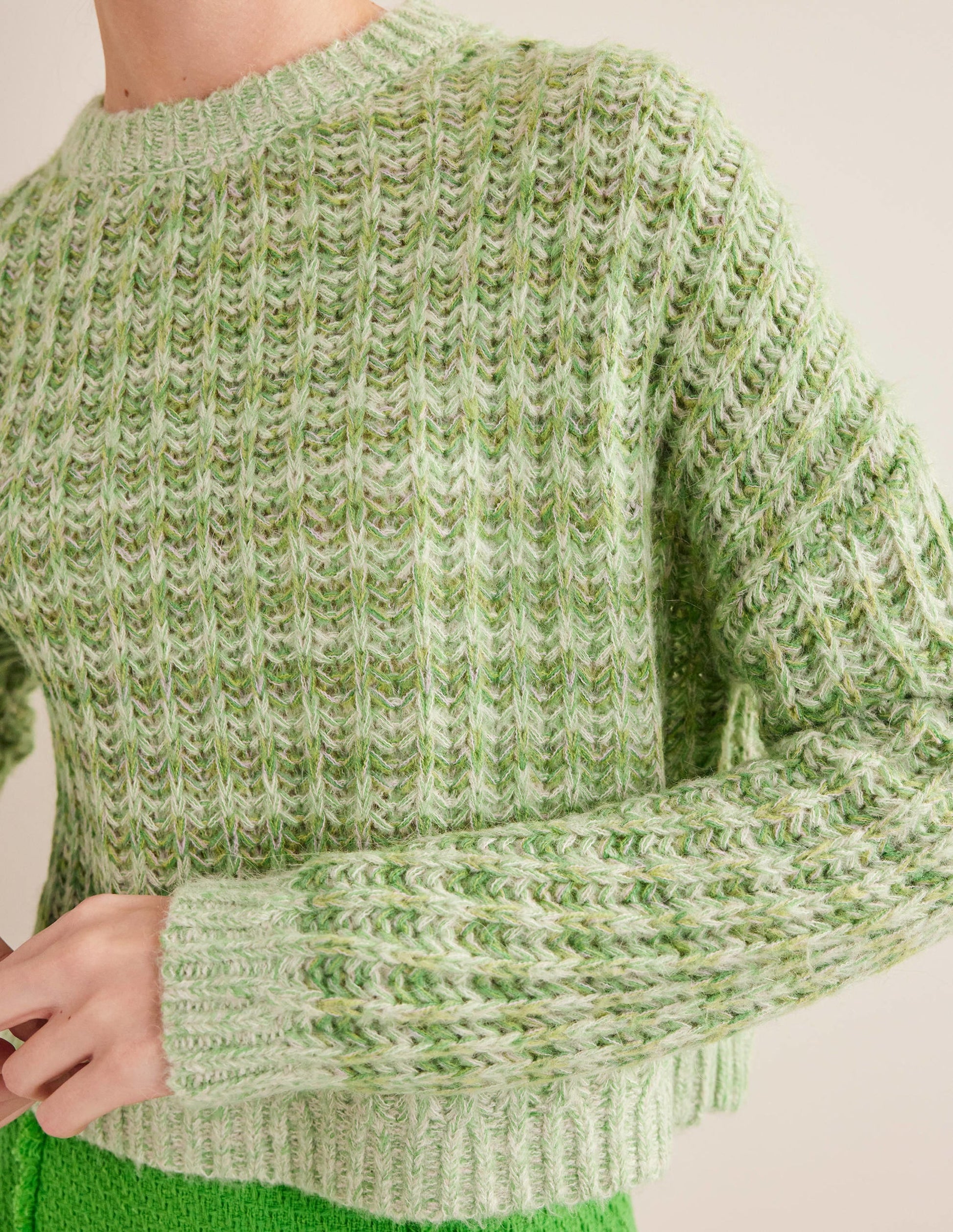 Wide Rib Fluffy Jumper-Green Marl-2