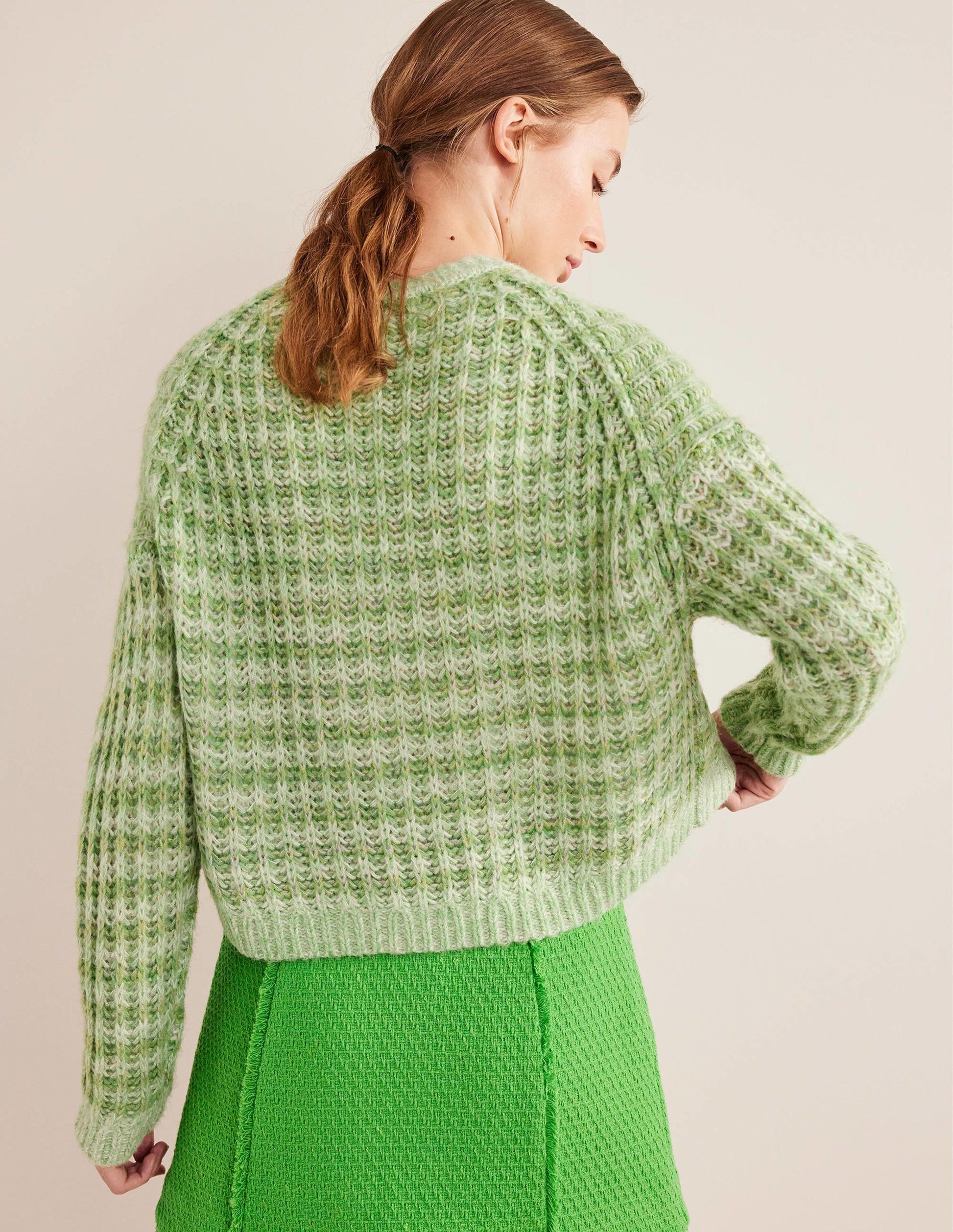Wide Rib Fluffy Jumper-Green Marl-3