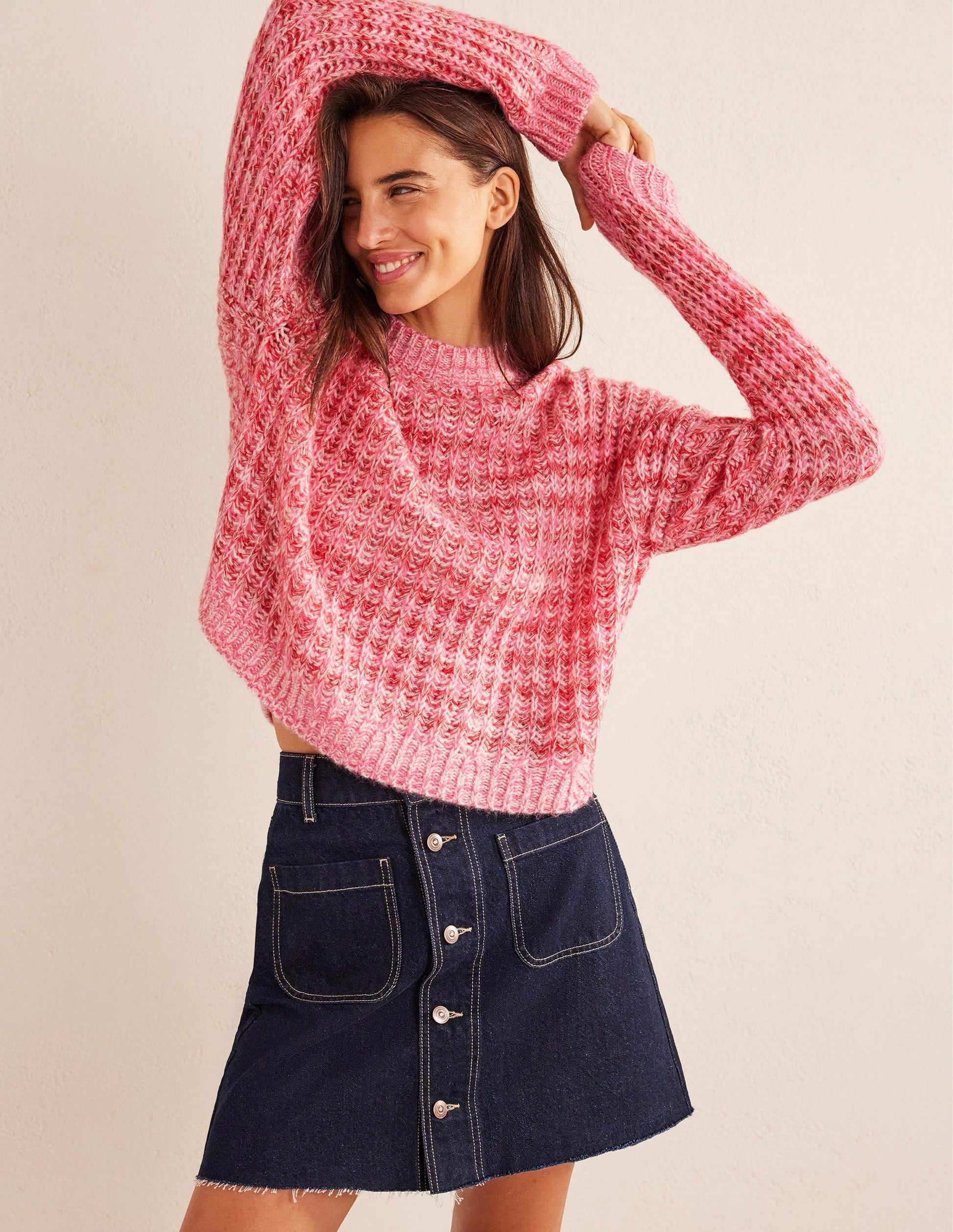 Wide Rib Fluffy Jumper-Pink Marl-1