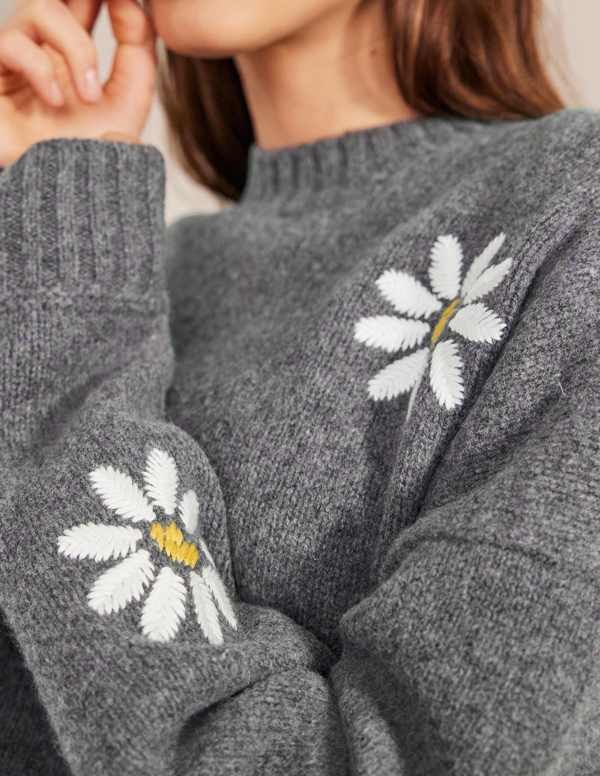 Embellished Wool Jumper-Dark Grey Melange-2