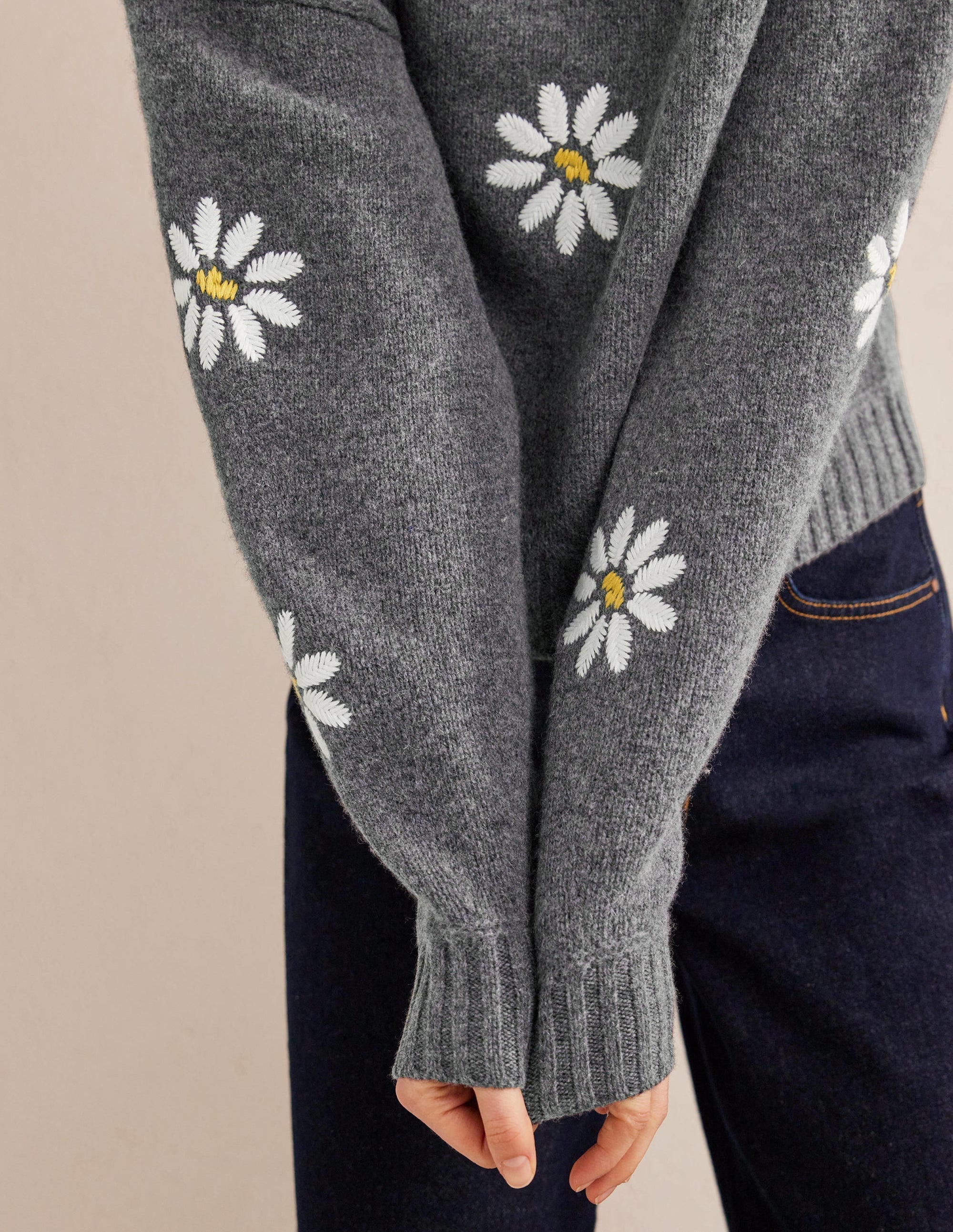 Embellished Wool Jumper-Dark Grey Melange - Image 4
