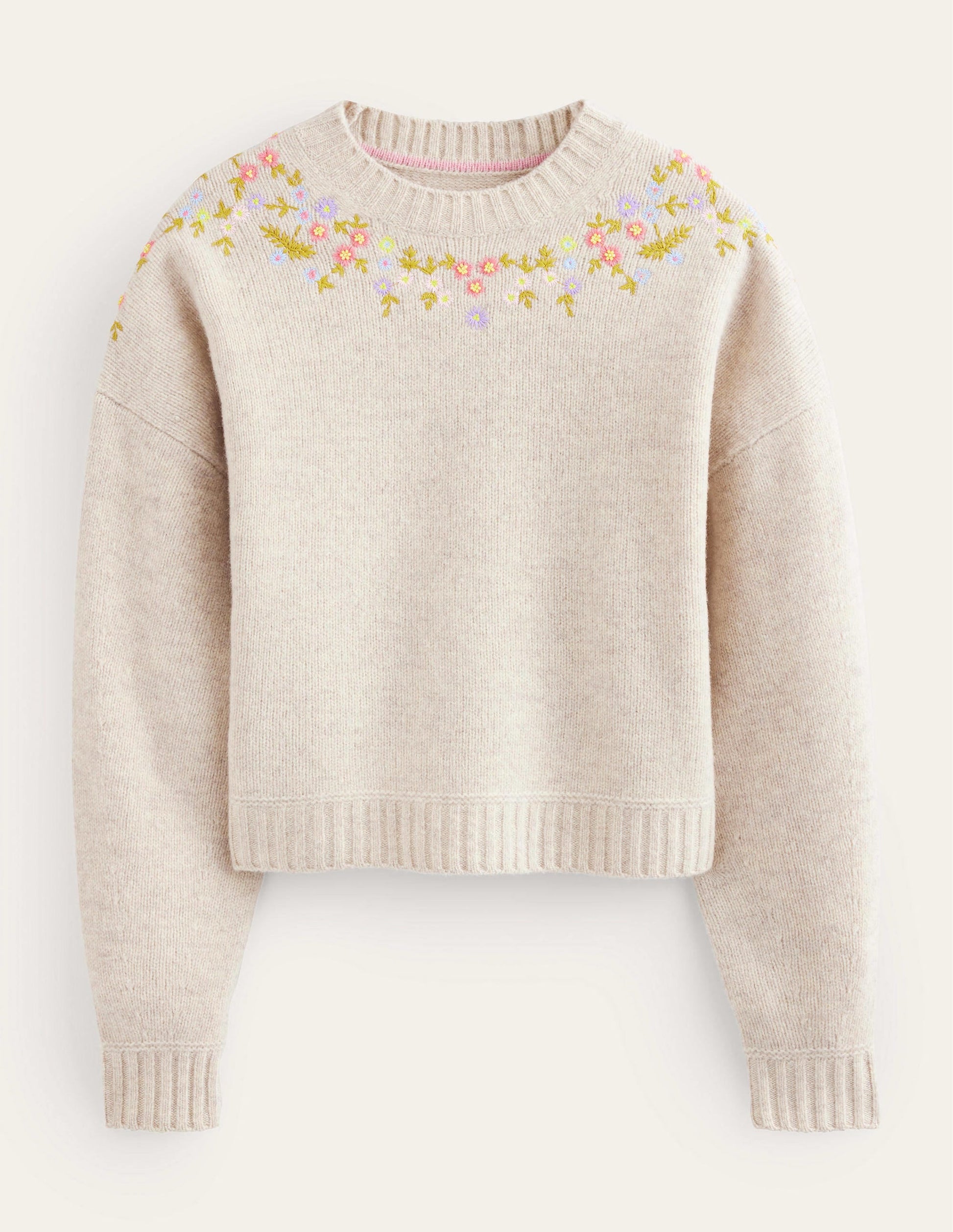 Embellished Wool Jumper-Oatmeal Melange-5