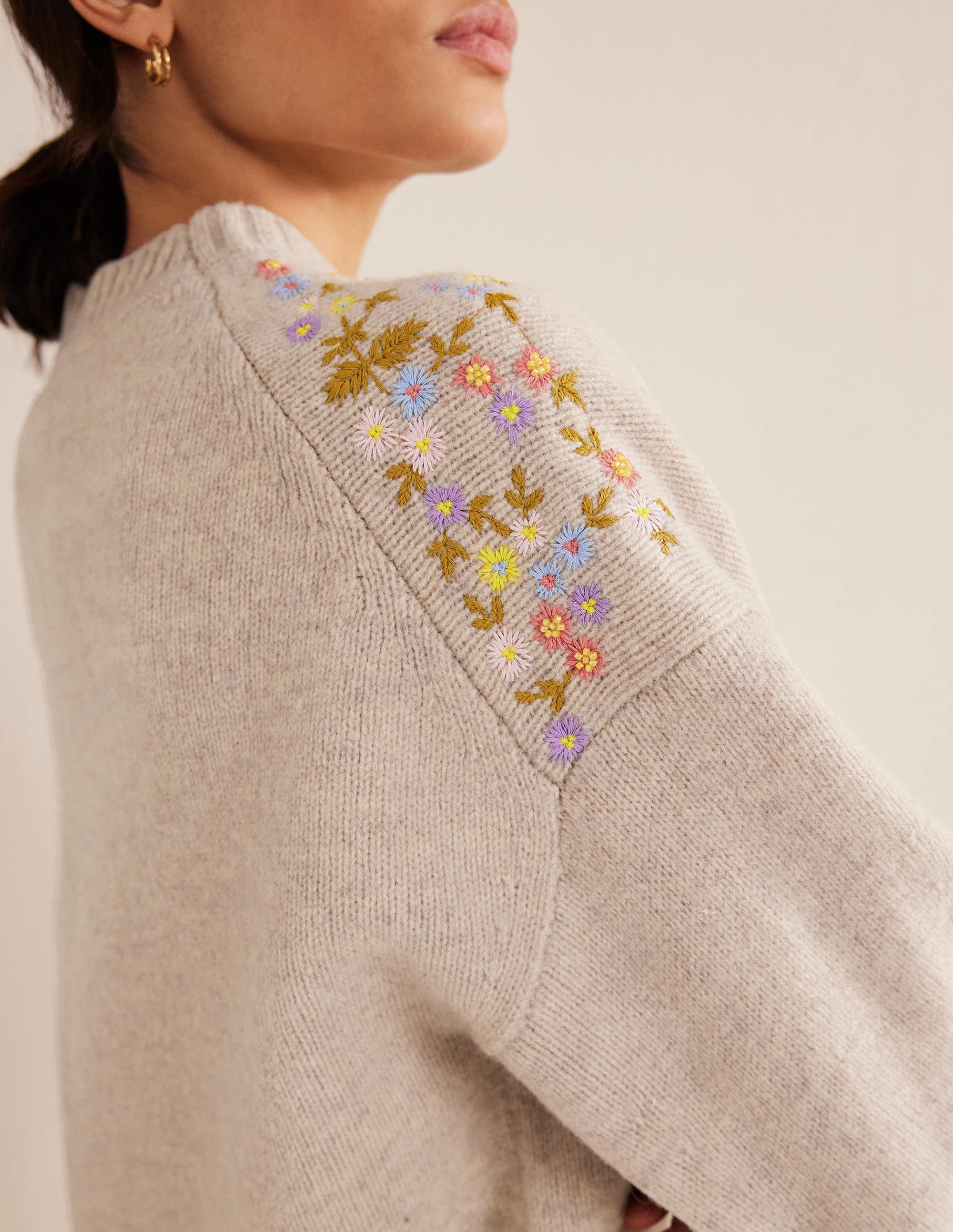 Embellished Wool Jumper-Oatmeal Melange - Image 2