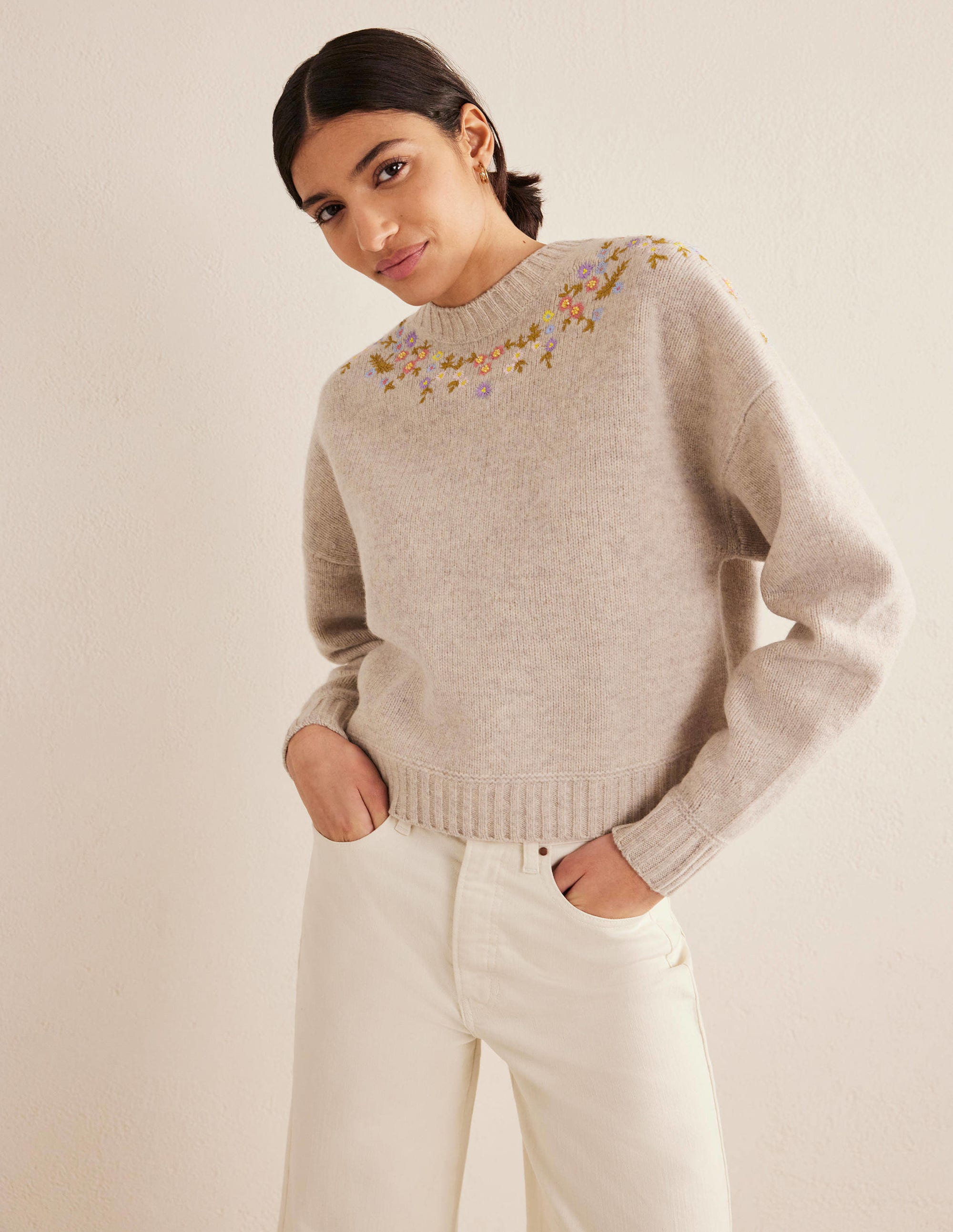 Embellished Wool Jumper-Oatmeal Melange - Image 4