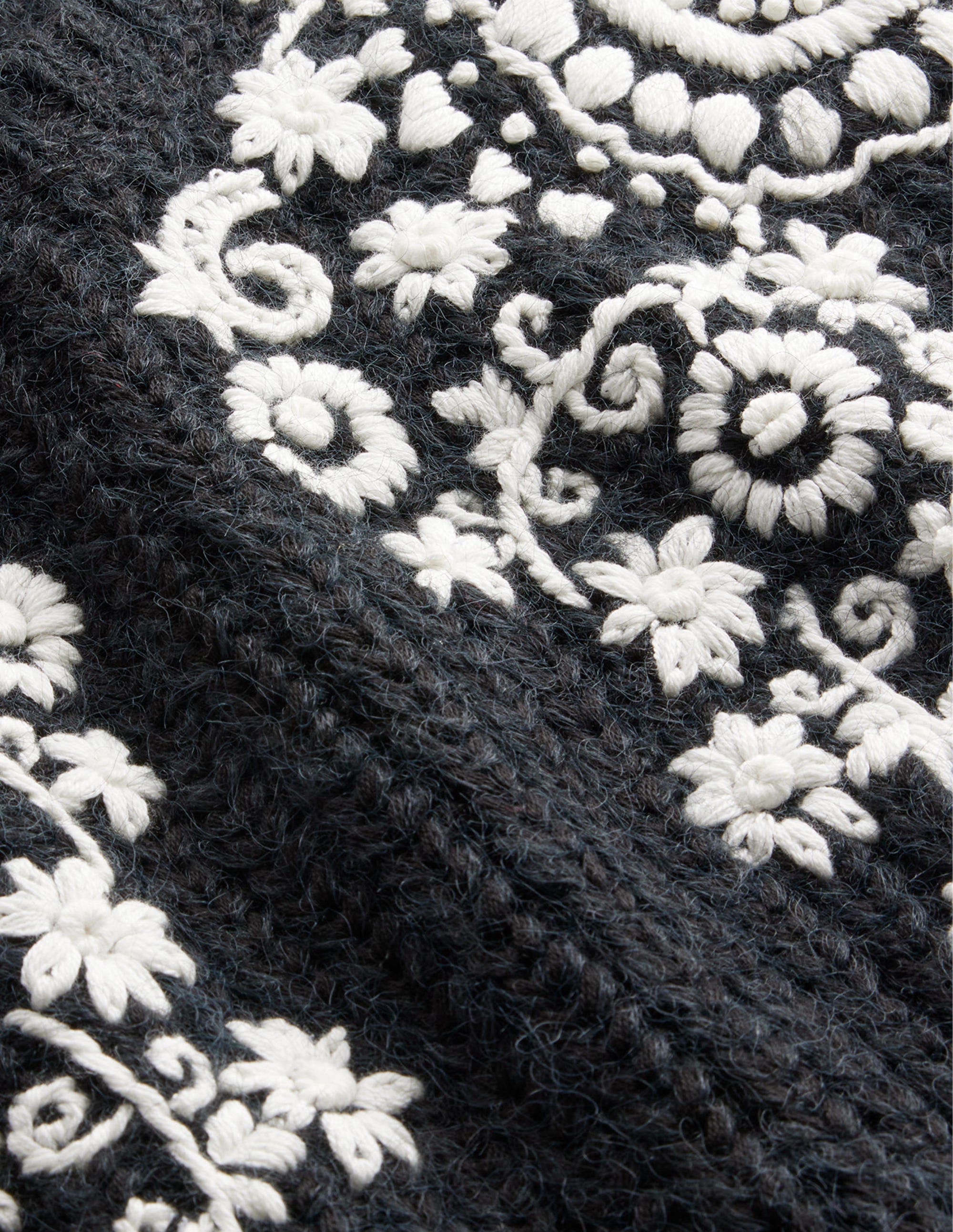 Fluffy Rib Embroidered Jumper-Black, Ivory Embroidery - Image 7