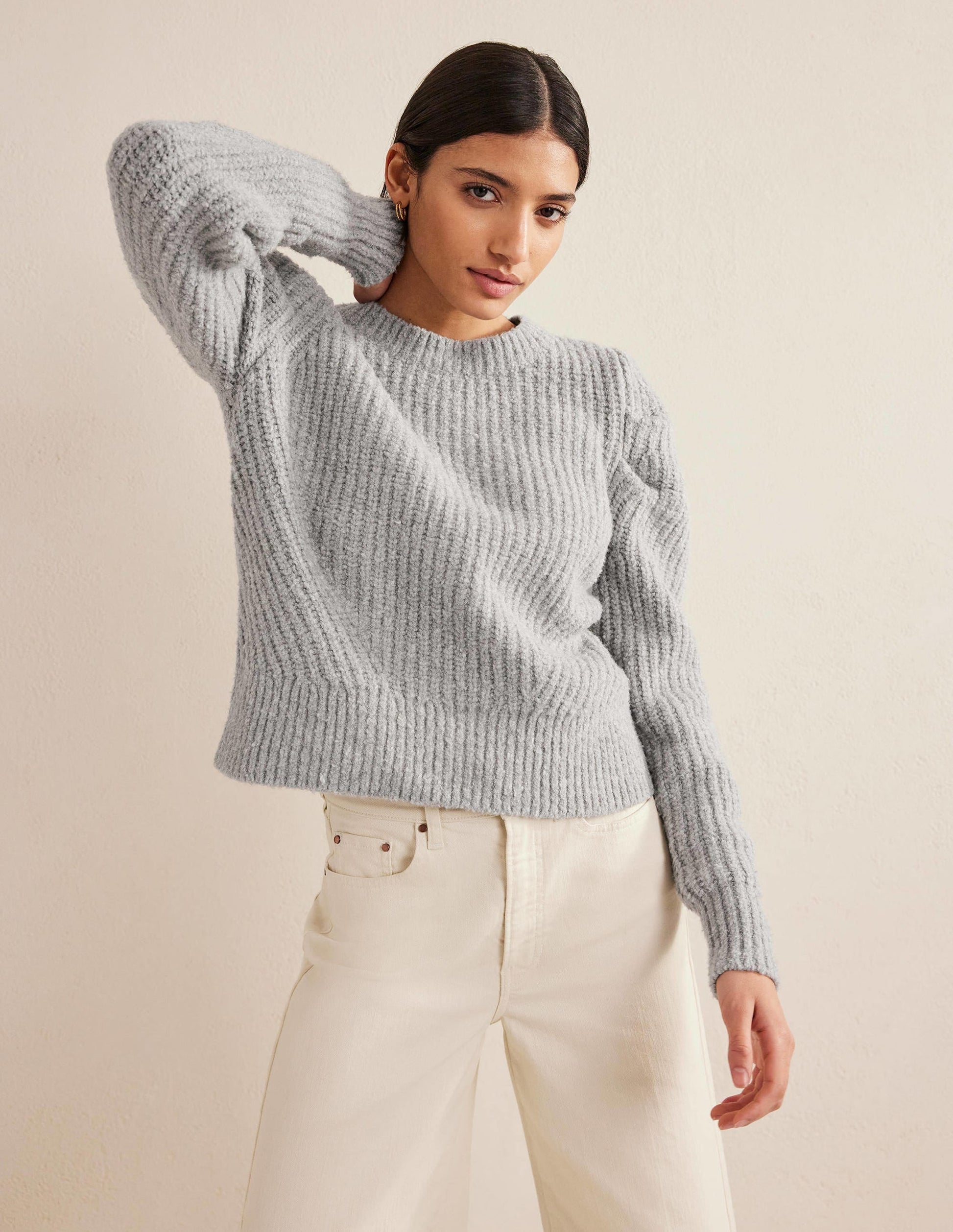 Engineered Rib Pleat Jumper-Pale Silver Melange-1