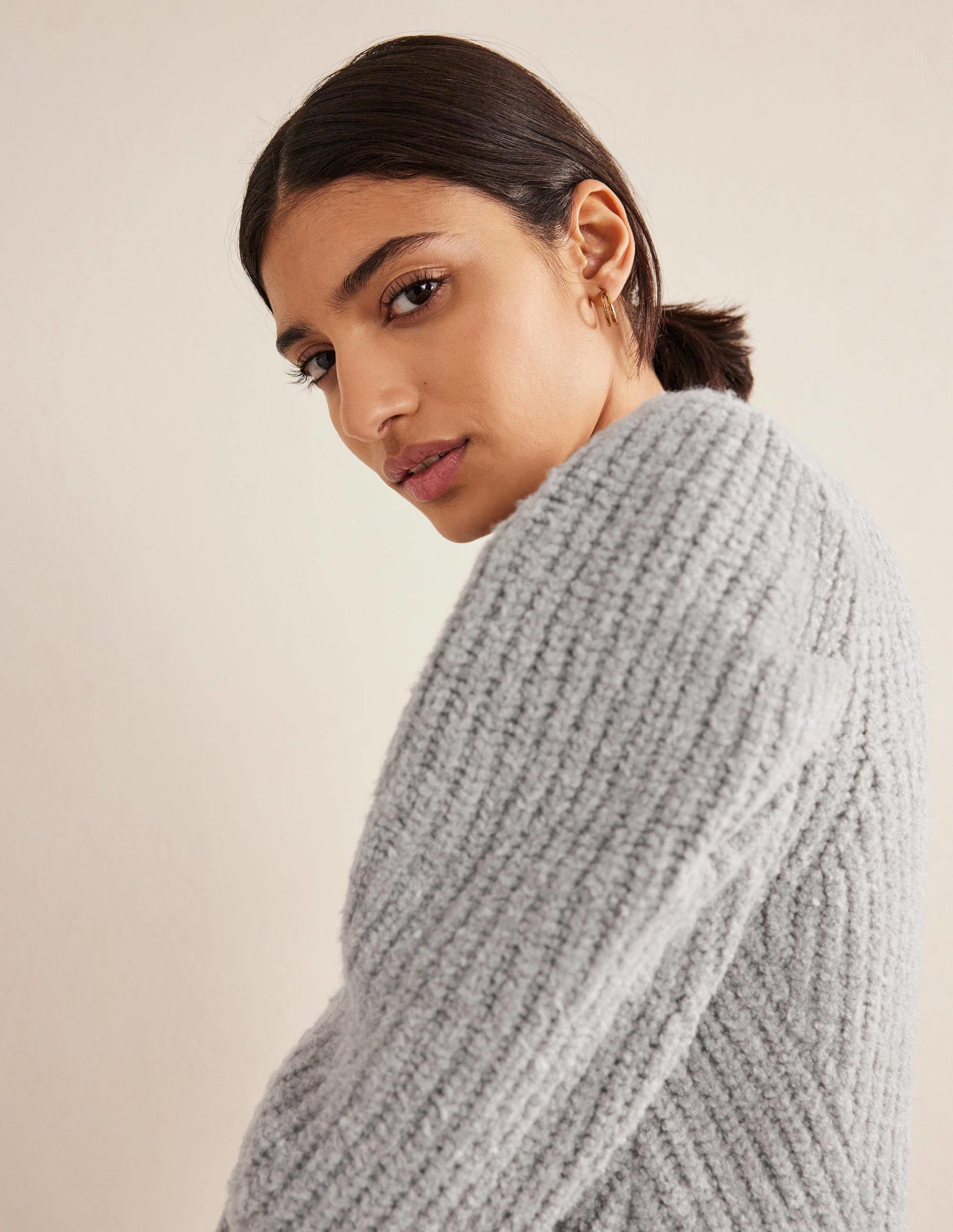 Engineered Rib Pleat Jumper-Pale Silver Melange-2