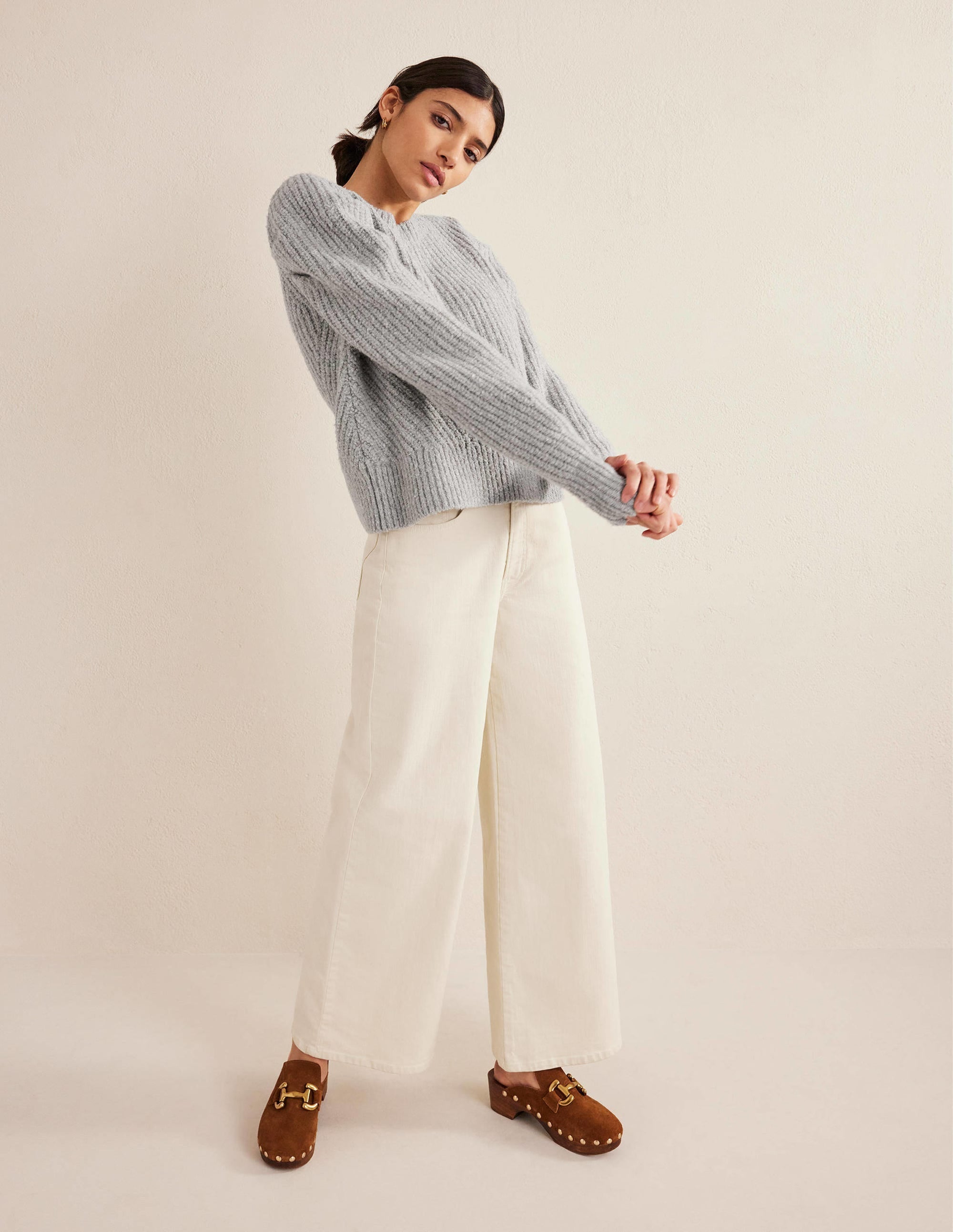 Engineered Rib Pleat Jumper-Pale Silver Melange - Image 4