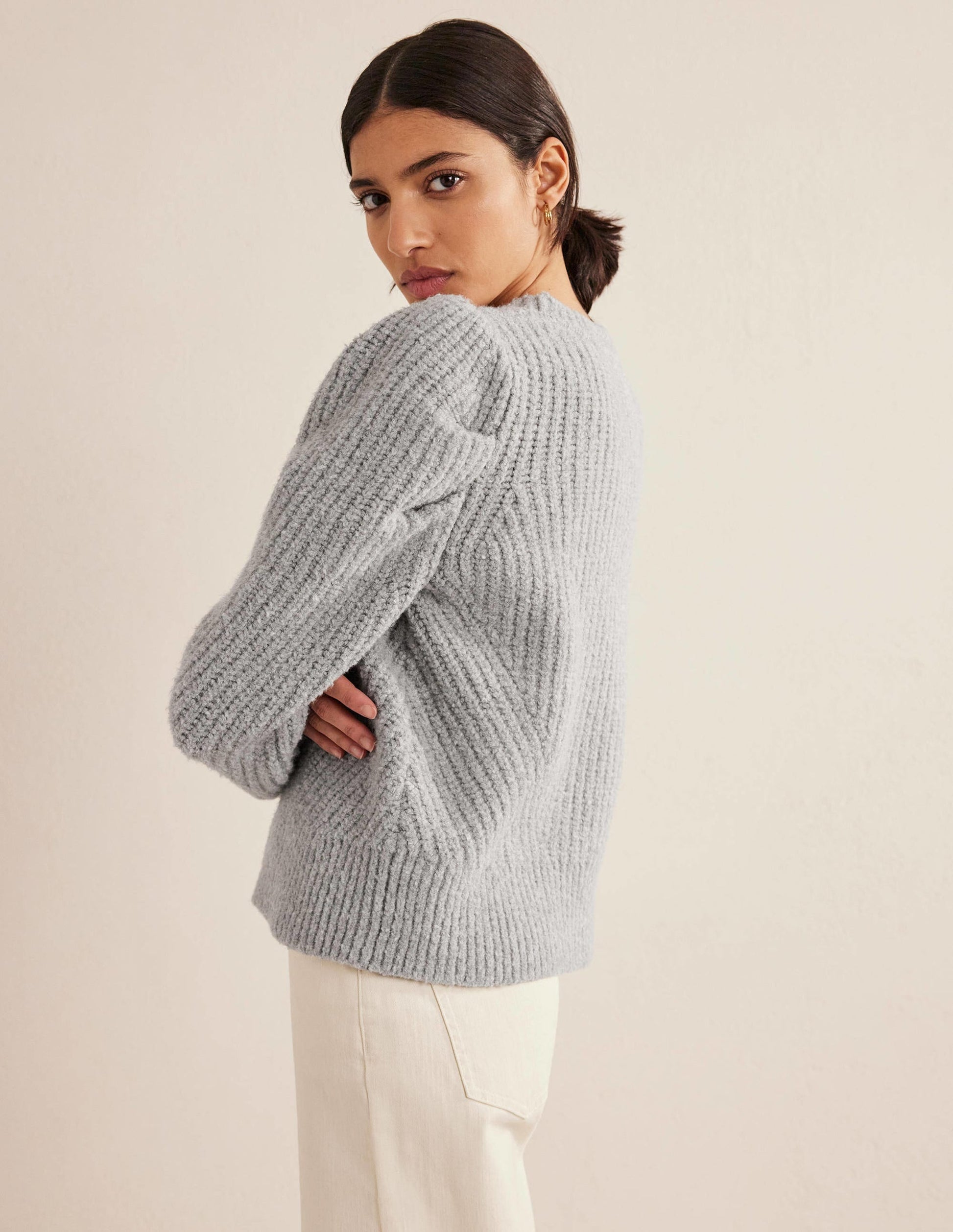 Engineered Rib Pleat Jumper-Pale Silver Melange-5