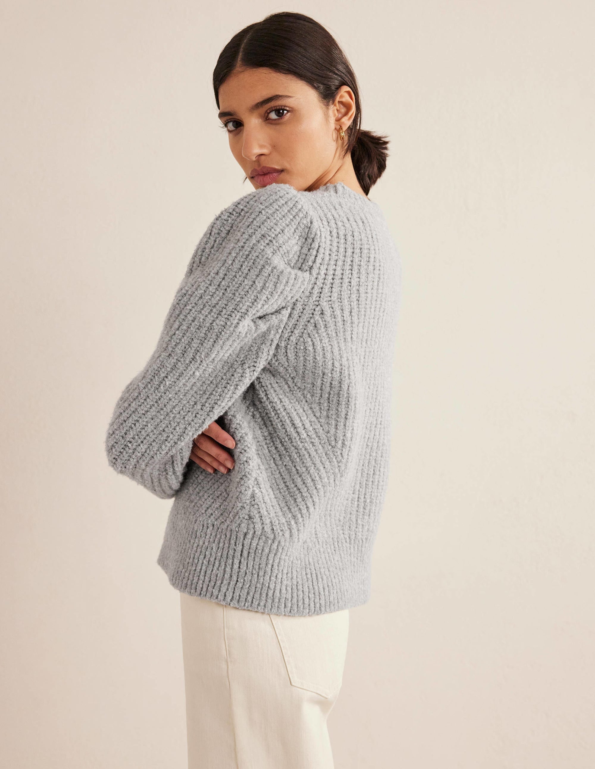 Engineered Rib Pleat Jumper-Pale Silver Melange - Image 5