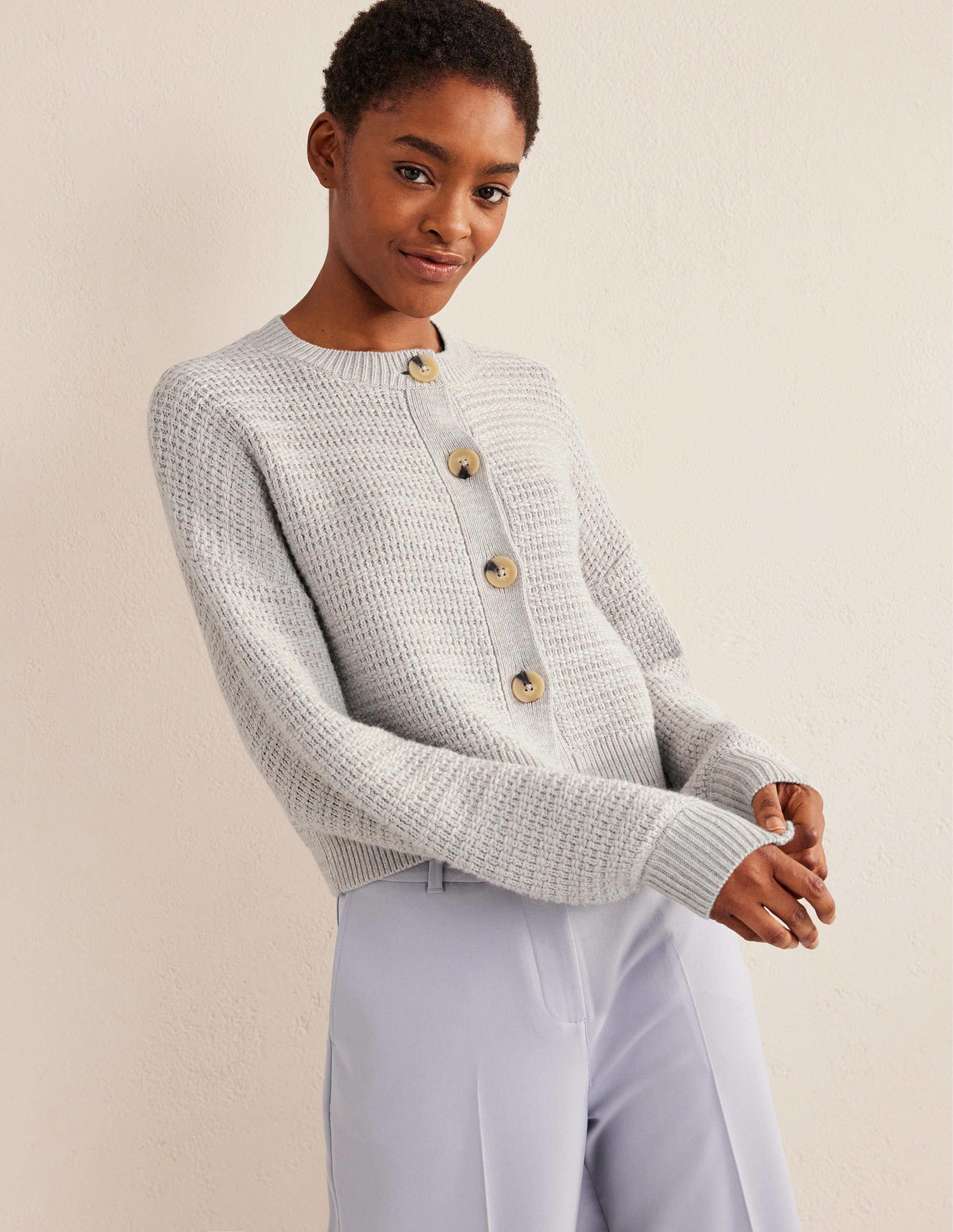 Textured Knitted Bomber Jacket-Silver Melange - Image 1