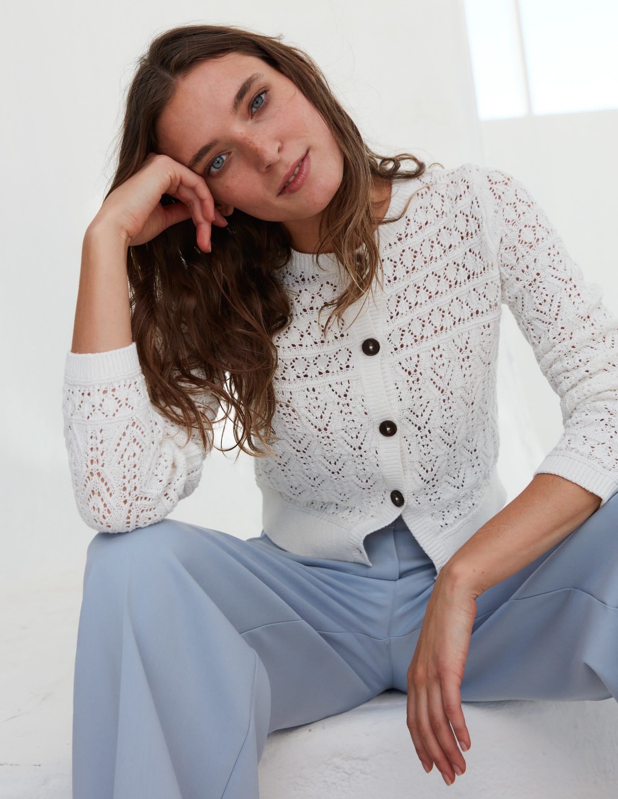 Pointelle Cotton Cardigan-Warm Ivory - Image 5