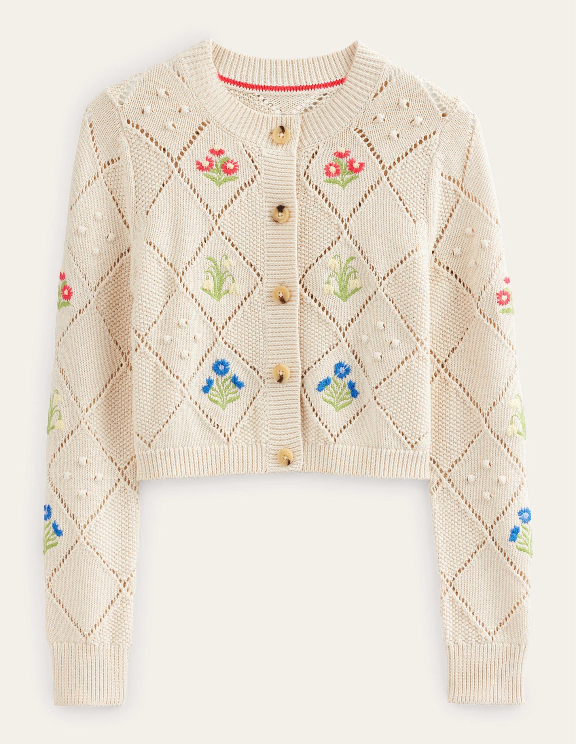 Cropped Embroidered Cardigan-Warm Ivory Embroidery - Image 5