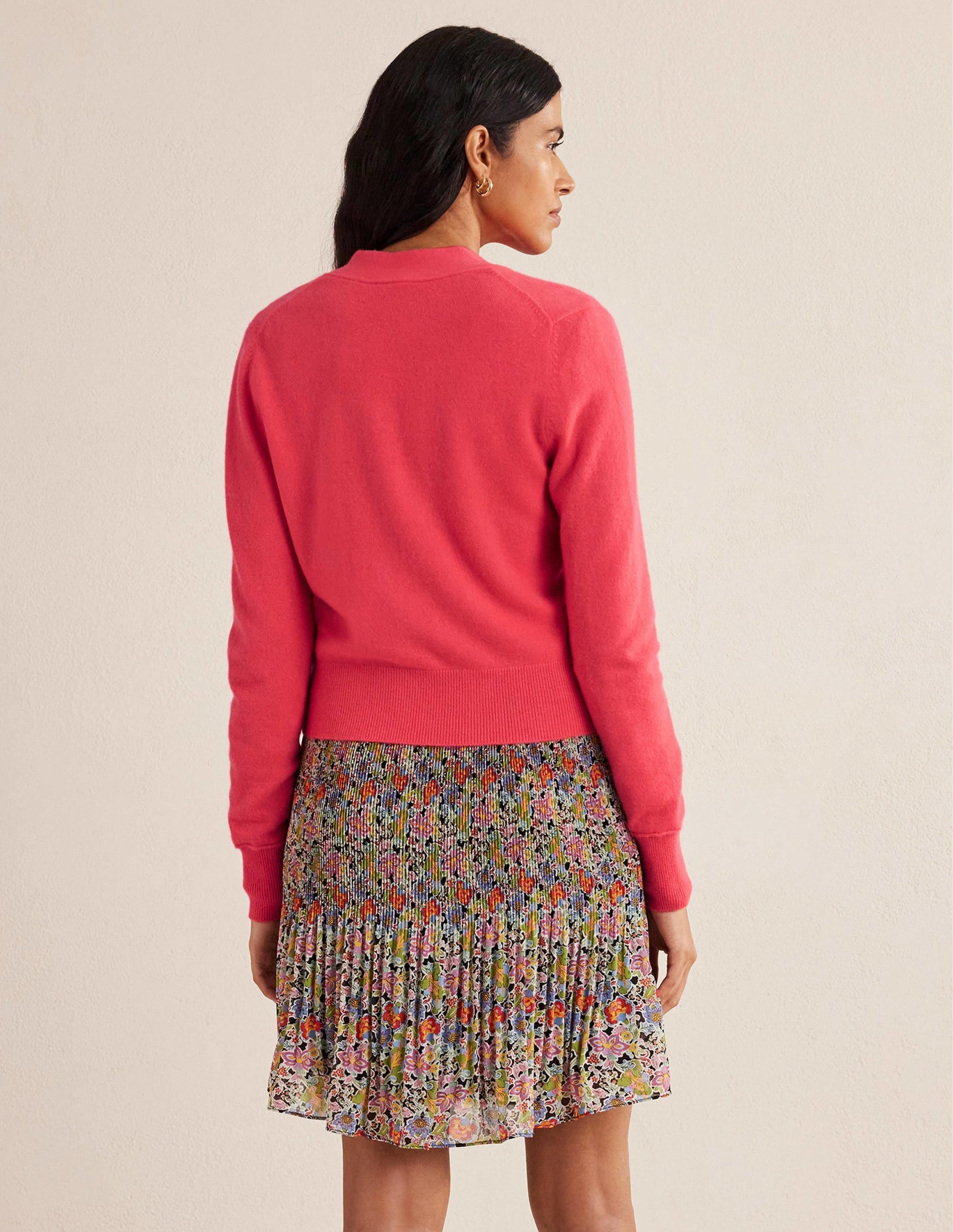 Cashmere V-neck Cardigan-Bright Watermelon-2