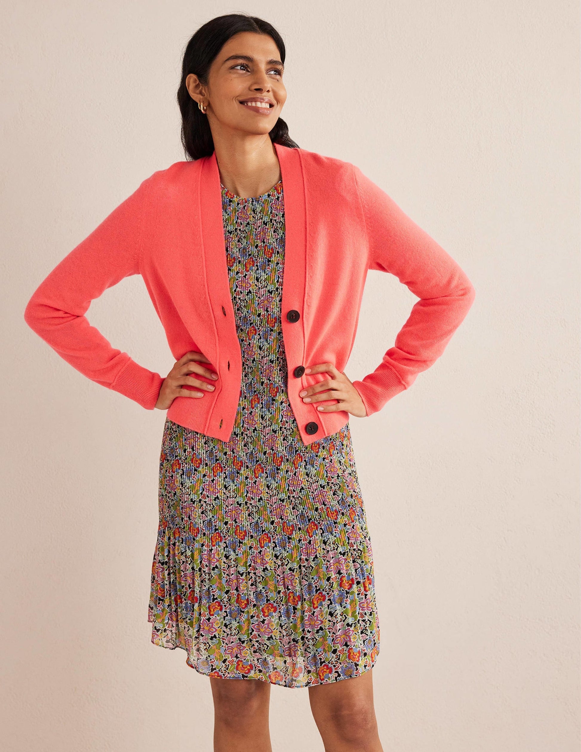 Cashmere V-neck Cardigan-Bright Watermelon-3
