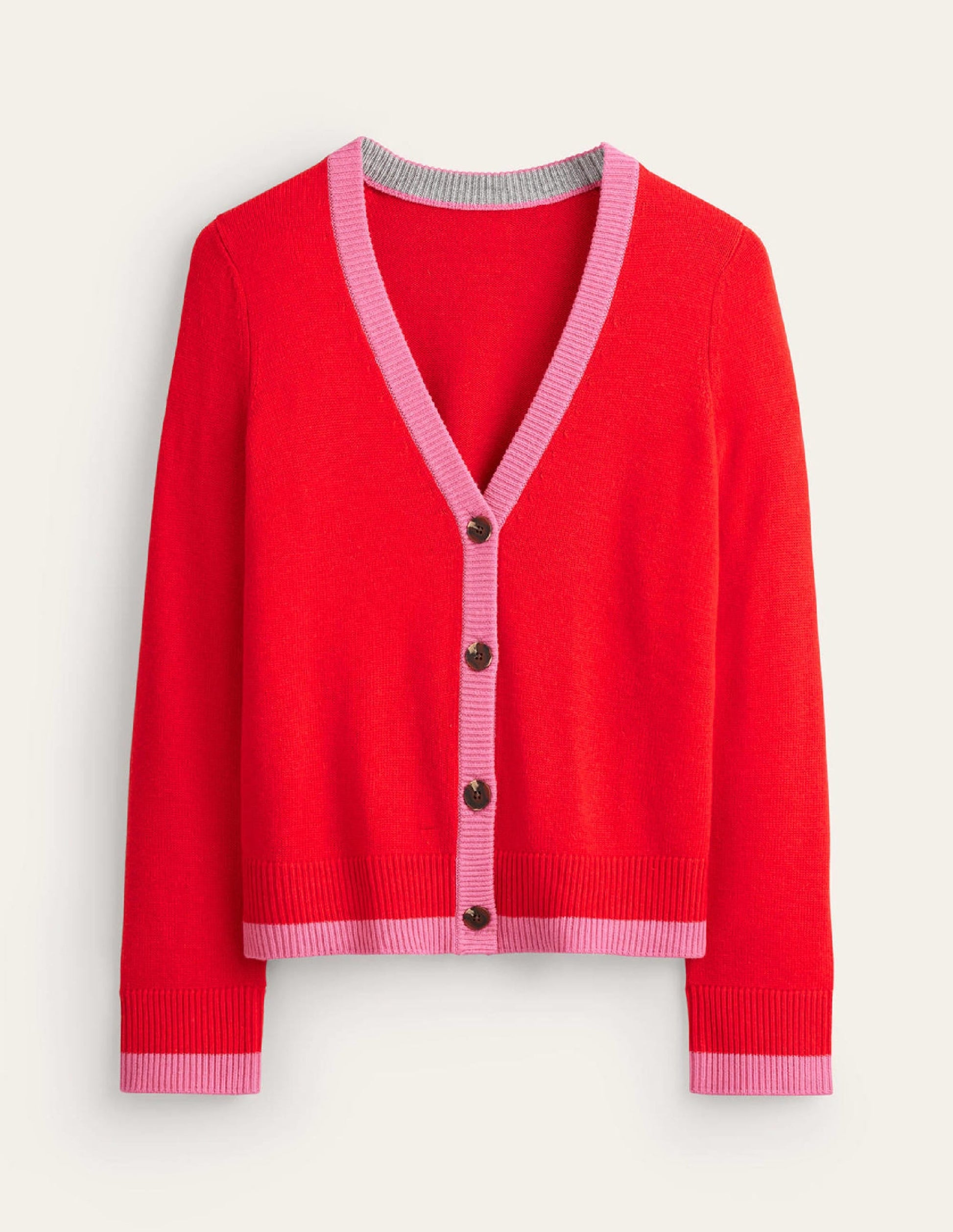 Alma Contrast Trim Cardigan-Post Box Red, Party Pink-6