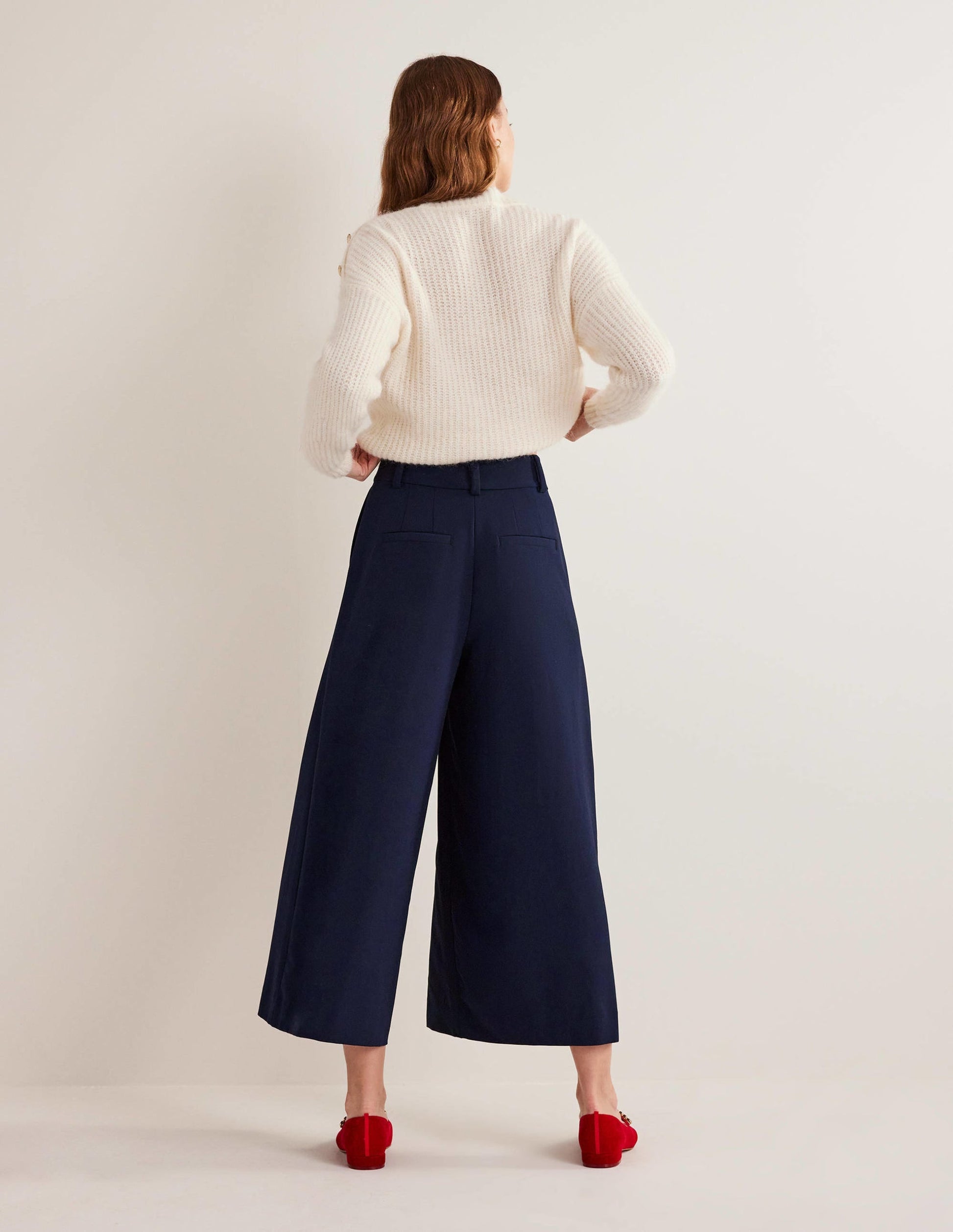 Wide Leg Fluid Culottes-Navy-3