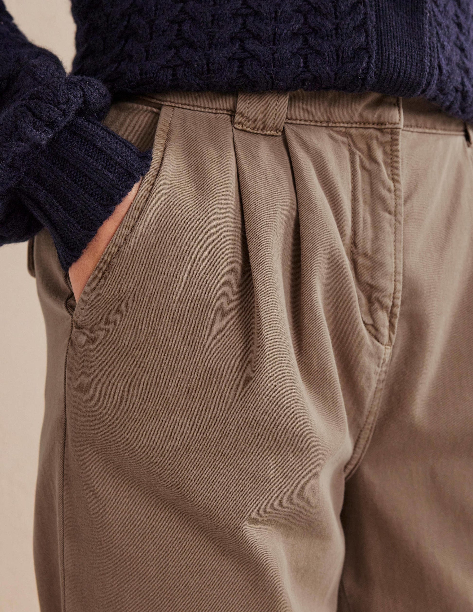Washed Cotton Casual Trousers-Doe-4