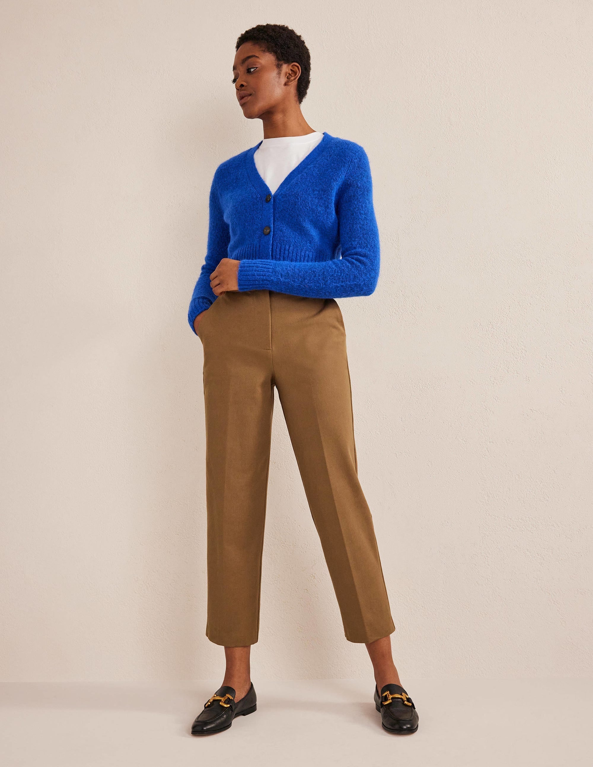 Bi-Stretch Tapered Trousers-Caramel Cream - Image 1