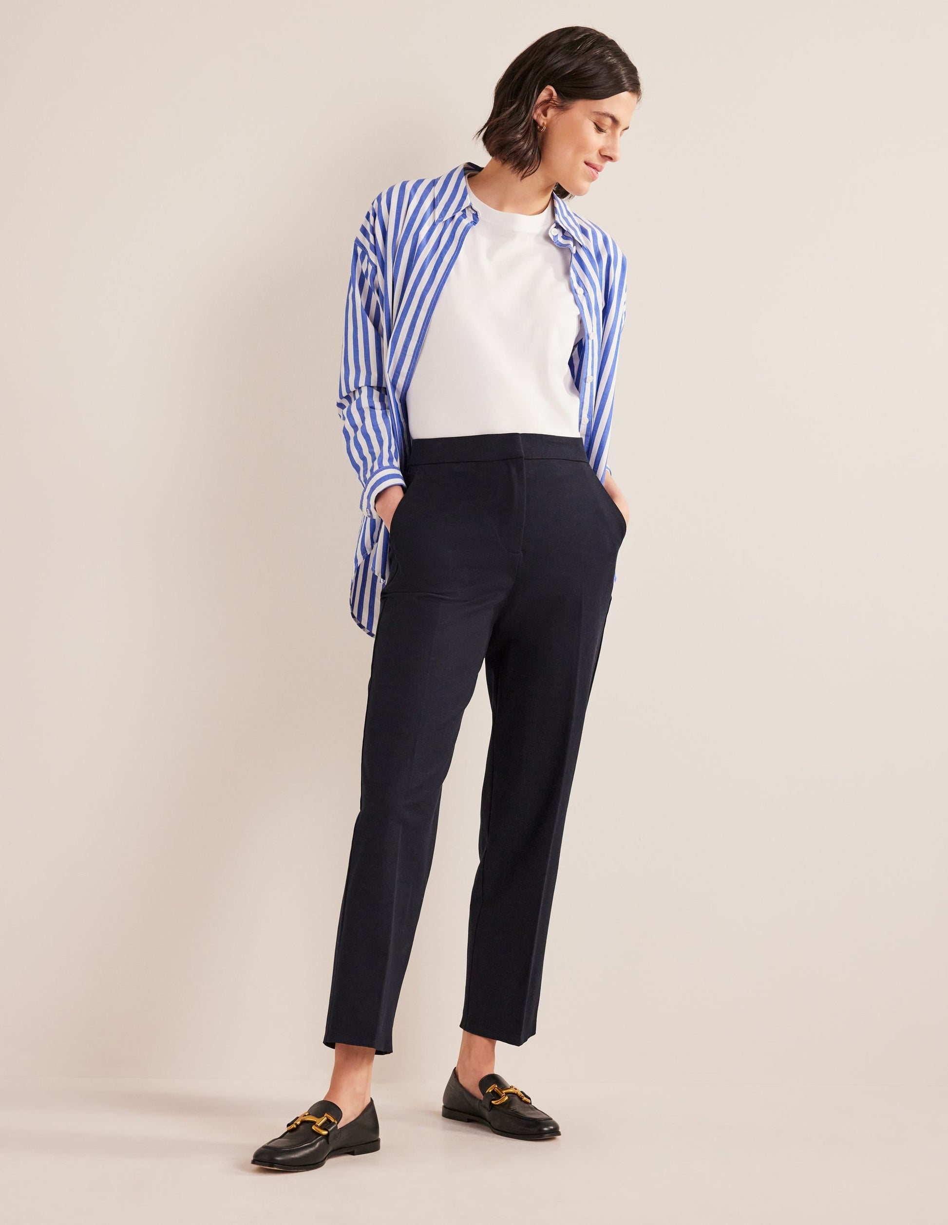 Bi-Stretch Tapered Trousers-Navy-1