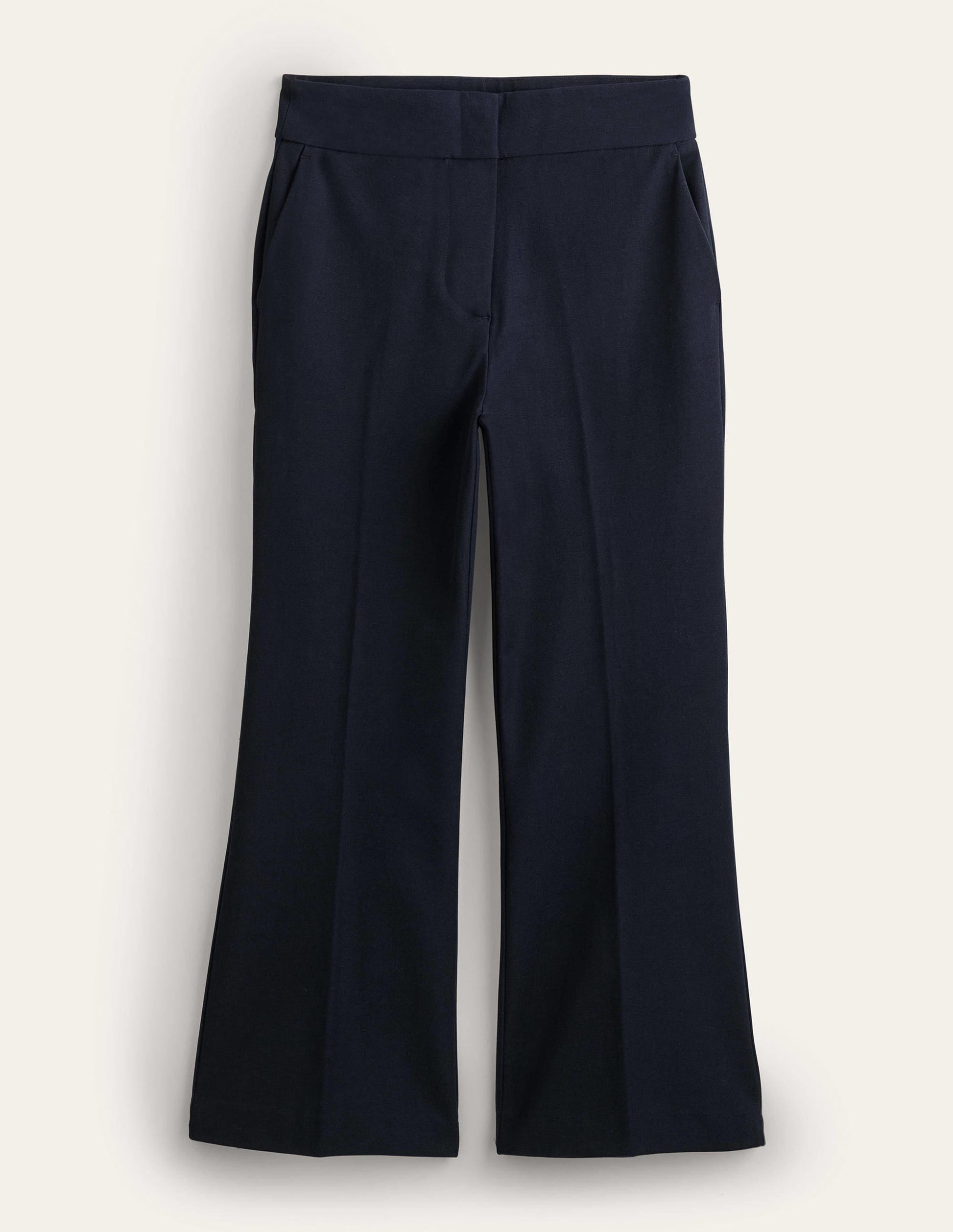 Bi-Stretch Crop Flare Trousers-Navy-6