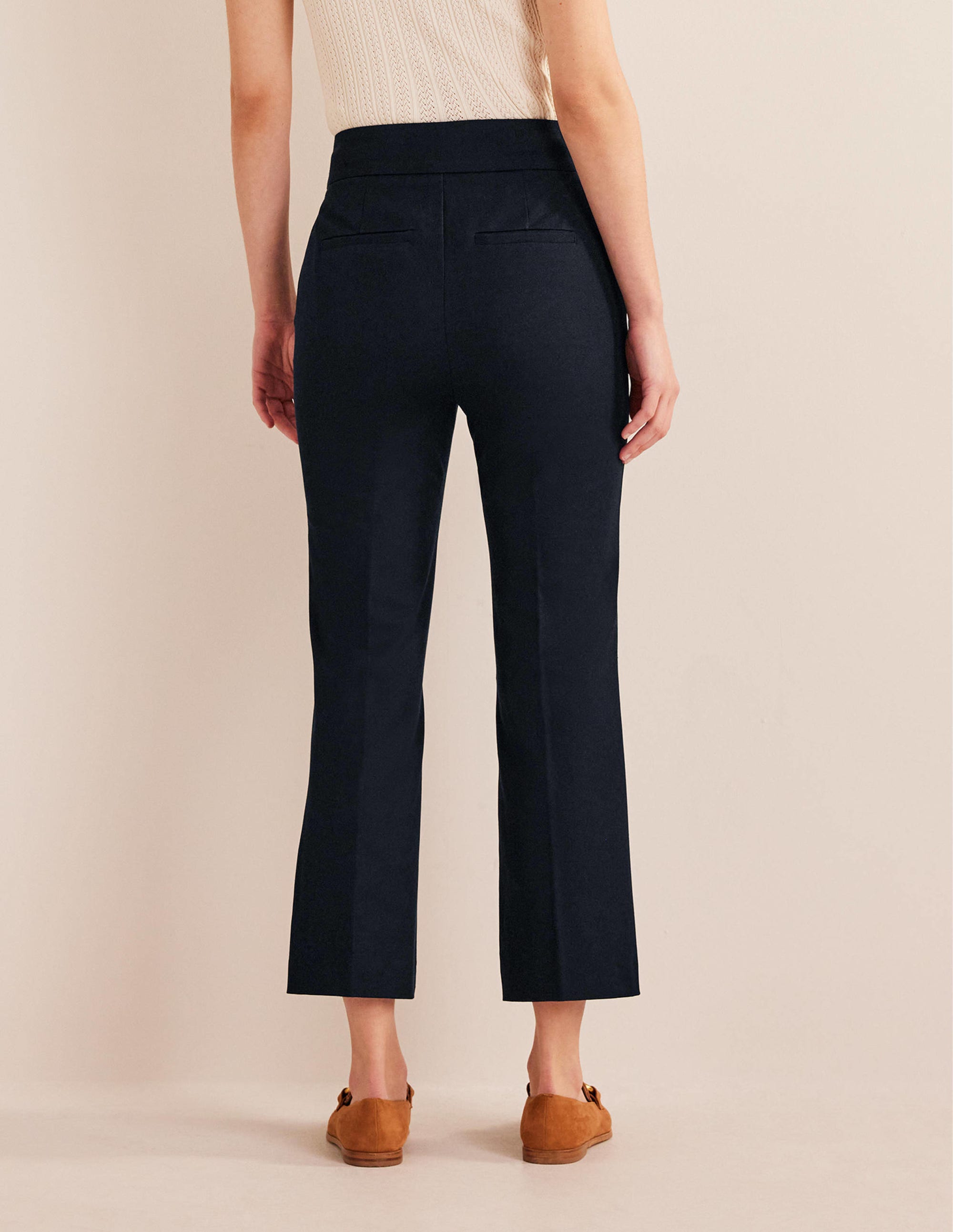 Bi-Stretch Crop Flare Trousers-Navy - Image 3