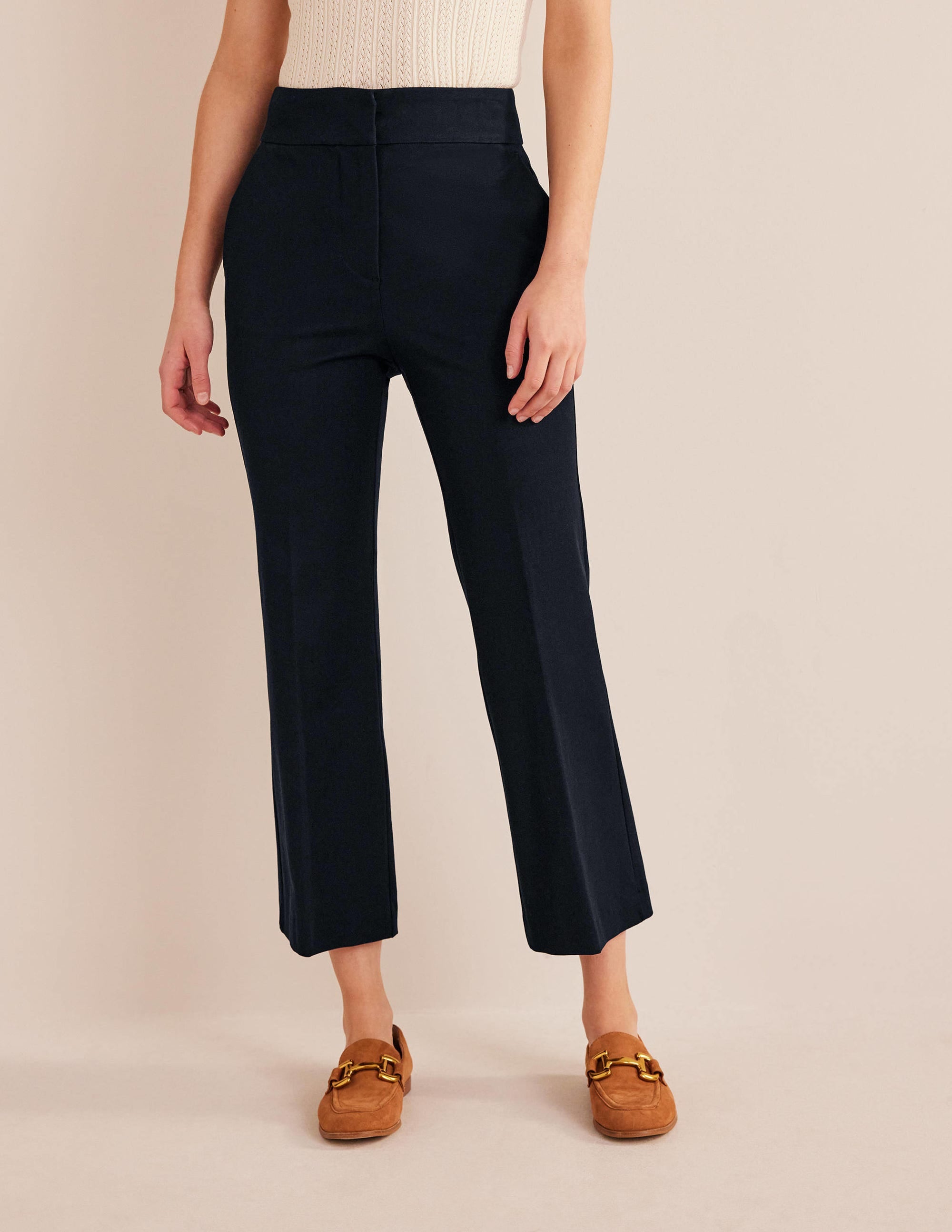 Bi-Stretch Crop Flare Trousers-Navy - Image 4