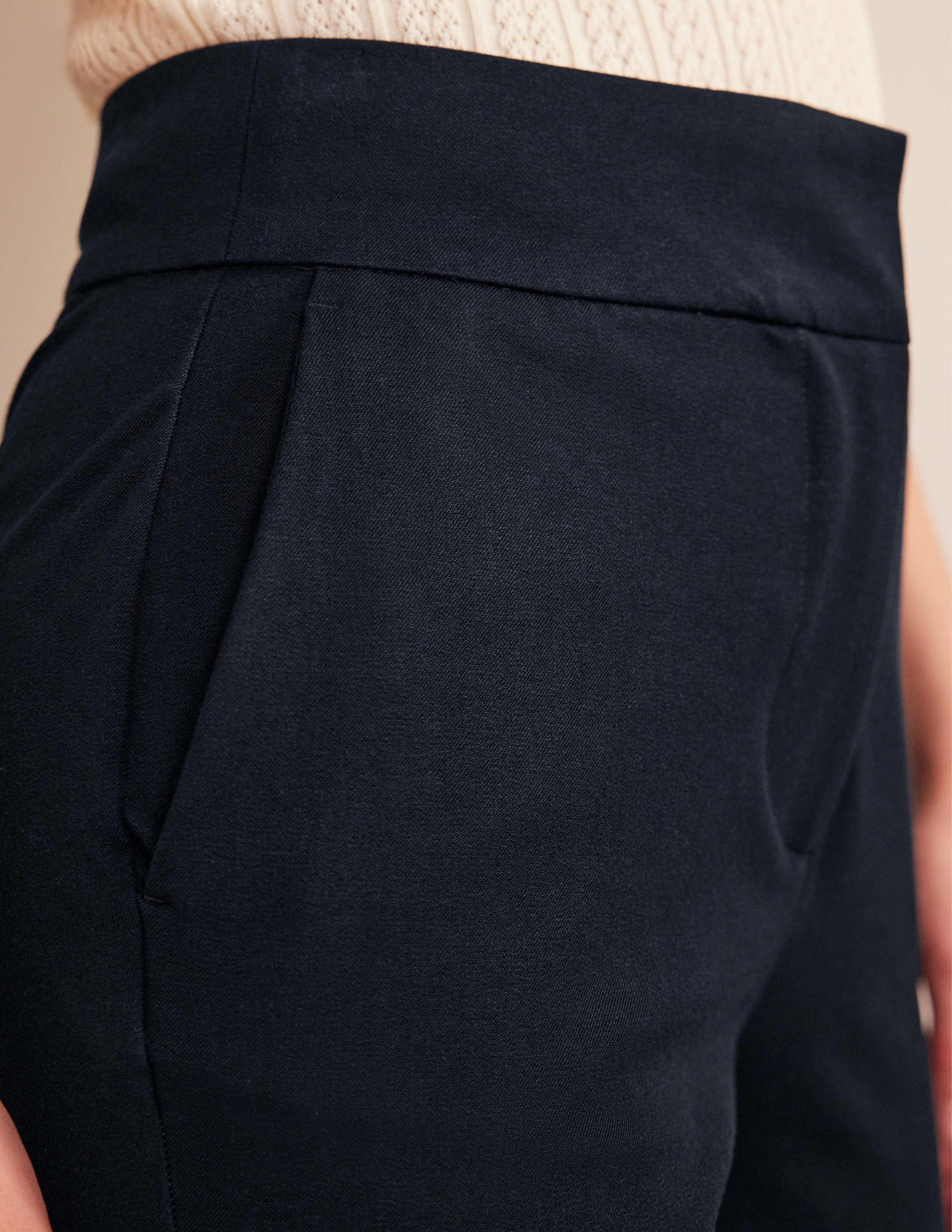 Bi-Stretch Crop Flare Trousers-Navy-5