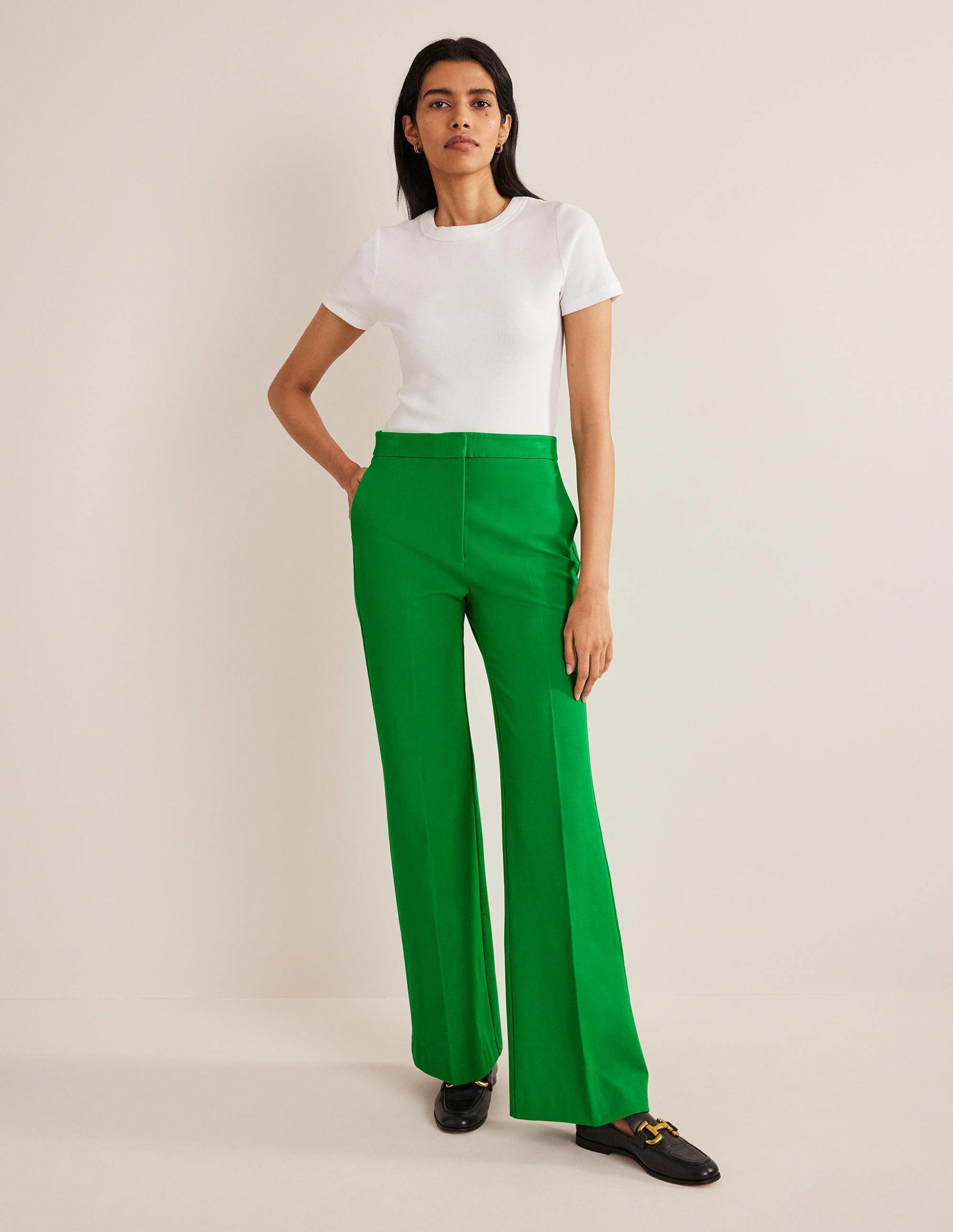 Bi-Stretch Flared Trousers-Green Bee-1