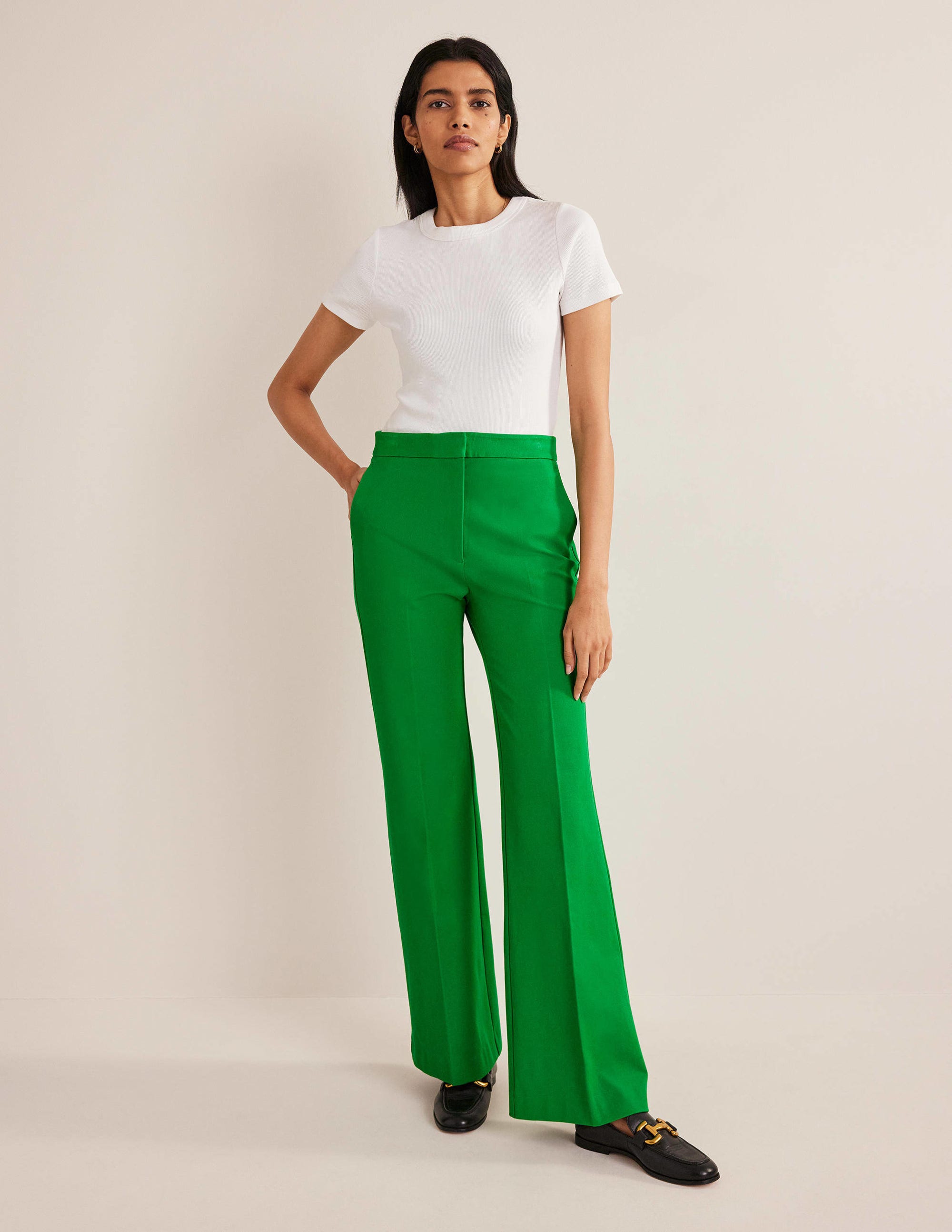 Bi-Stretch Flared Trousers-Green Bee - Image 1