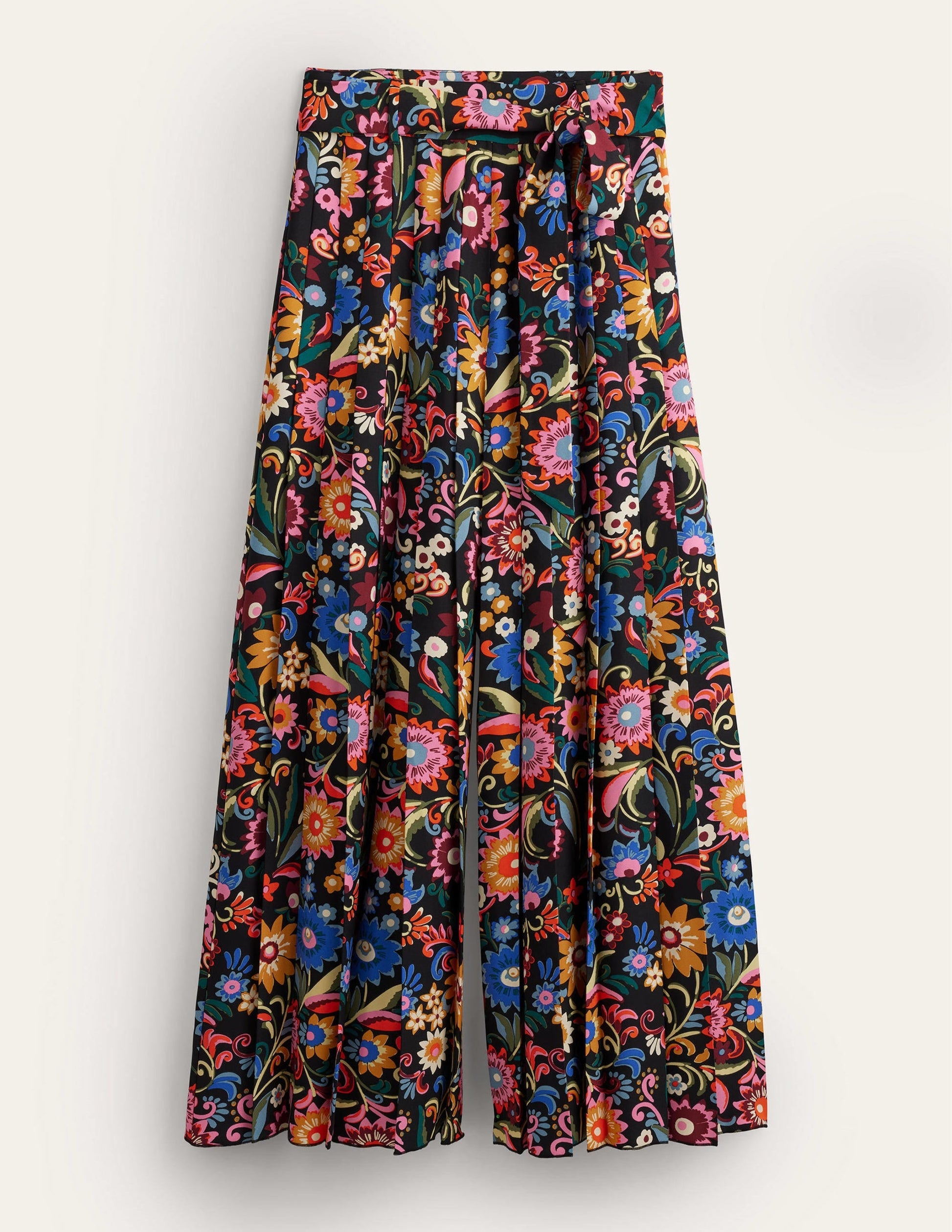 Pleated Palazzo Trousers-Black, Gardenia Pop-7